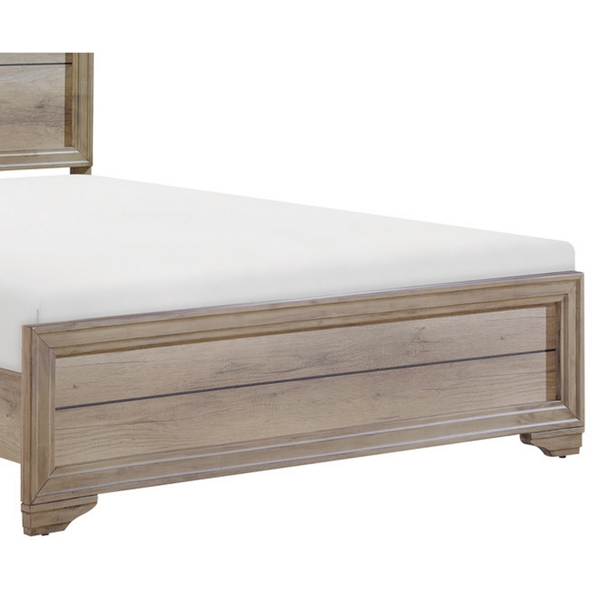 Contemporary Queen Bed, Rustic Wood Panel Headboard, Natural Brown Finish