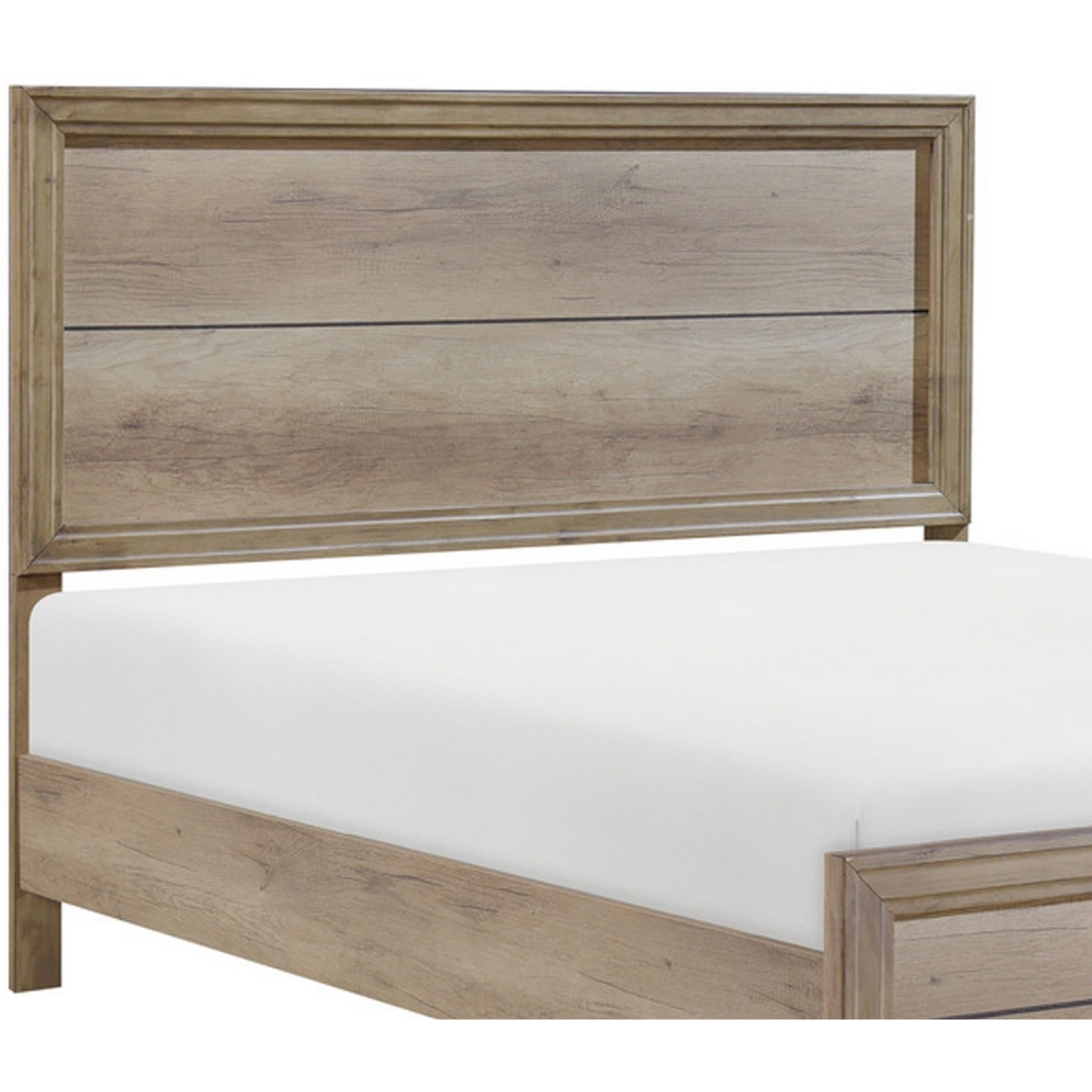 Contemporary Queen Bed, Rustic Wood Panel Headboard, Natural Brown Finish