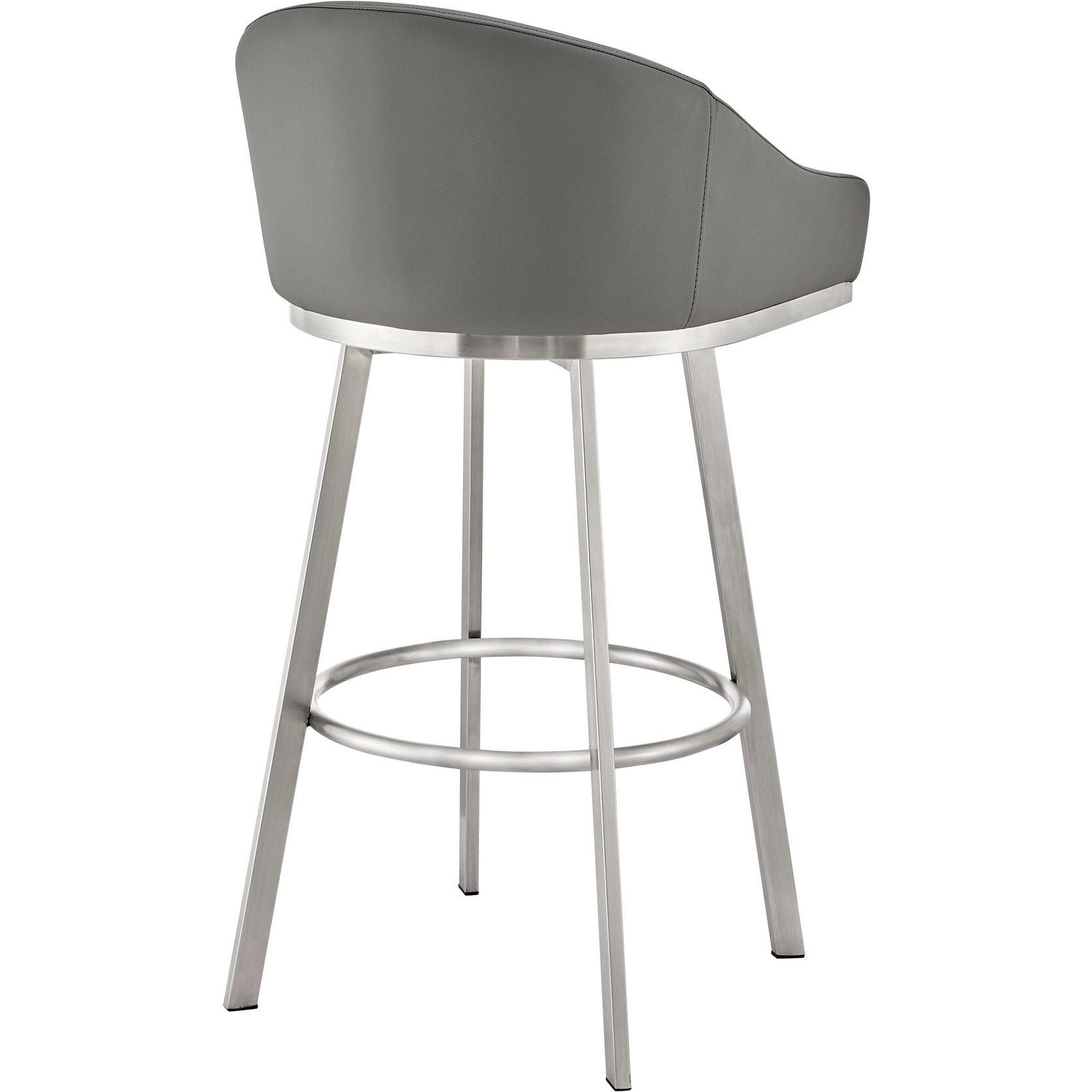 Sheryl 30 Inch Metal Swivel Bar Stool Chair, Low Back, Gray Faux Leather