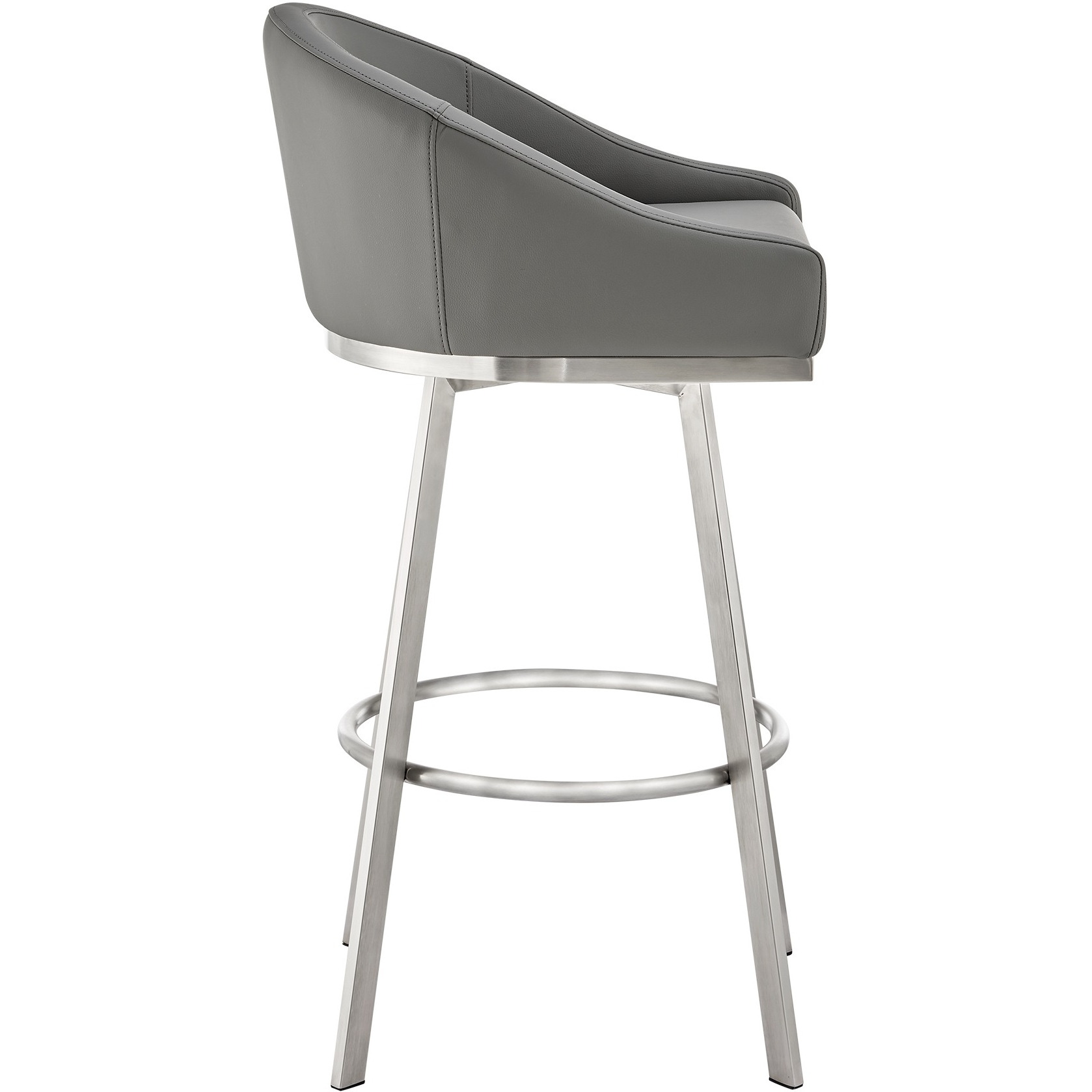 Sheryl 30 Inch Metal Swivel Bar Stool Chair, Low Back, Gray Faux Leather