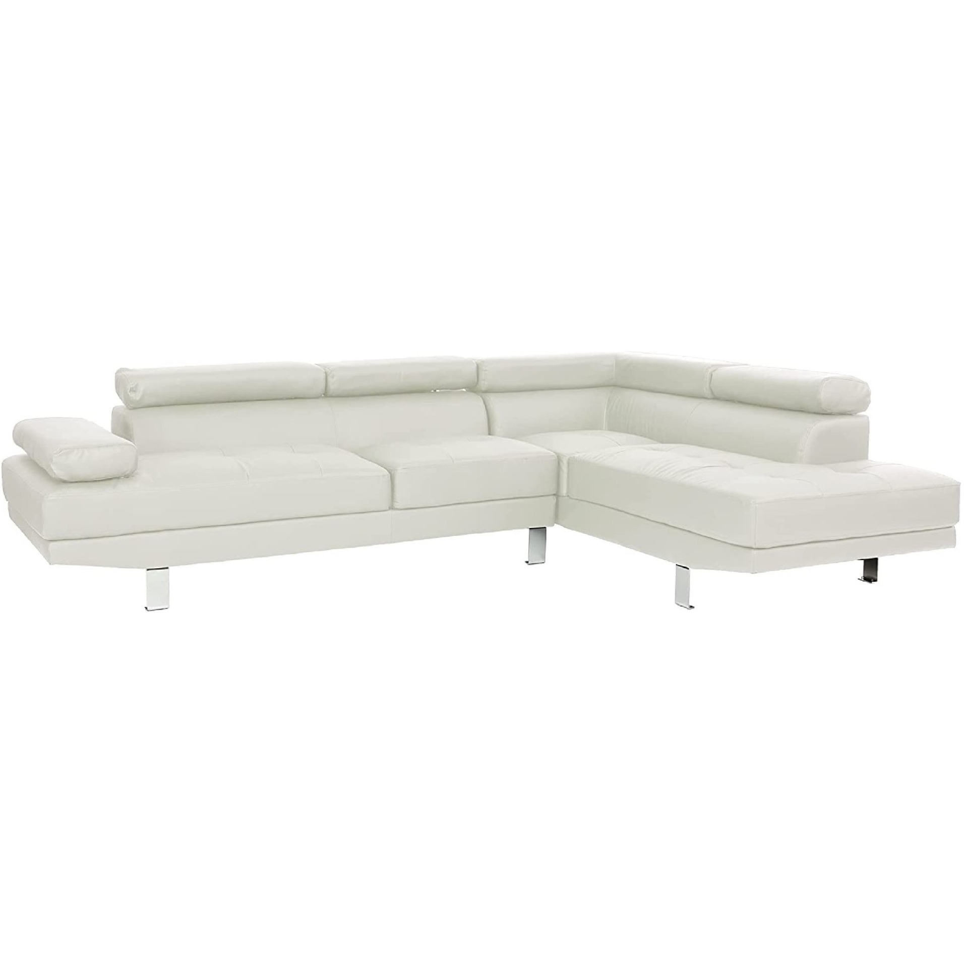 Cree 2 Piece Modern Sectional Sofa with Chaise, Adjustable Headrests, White