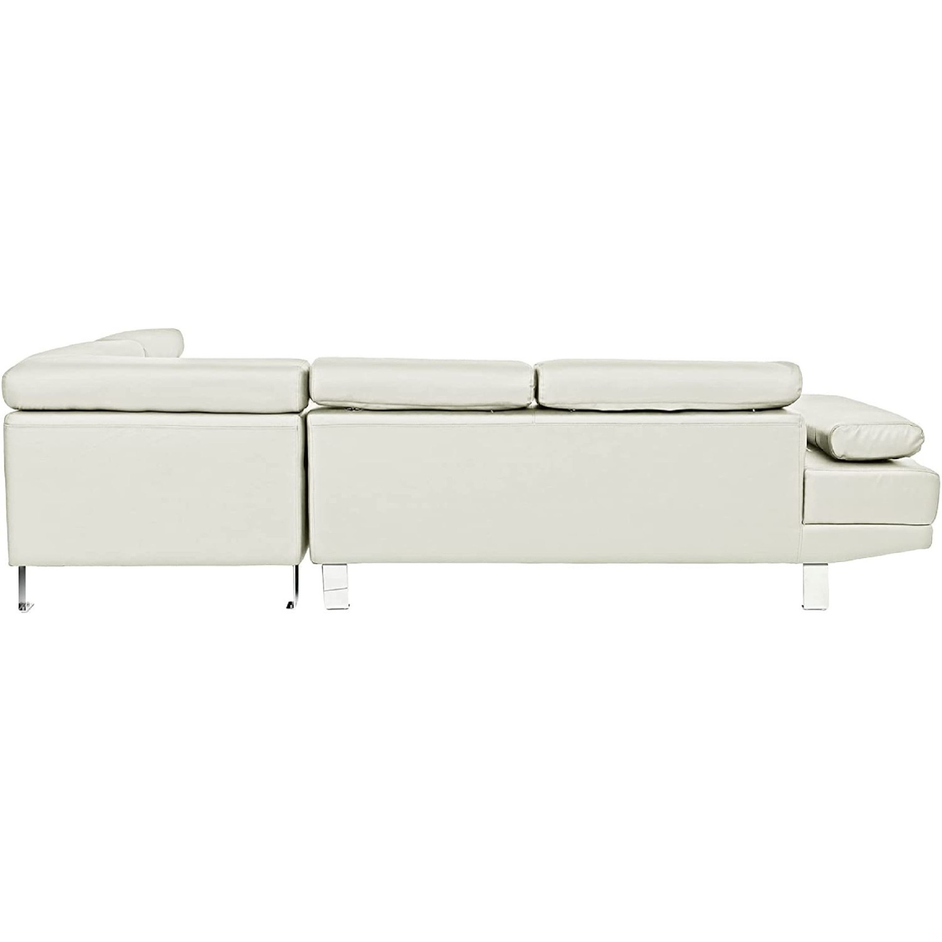 Cree 2 Piece Modern Sectional Sofa with Chaise, Adjustable Headrests, White