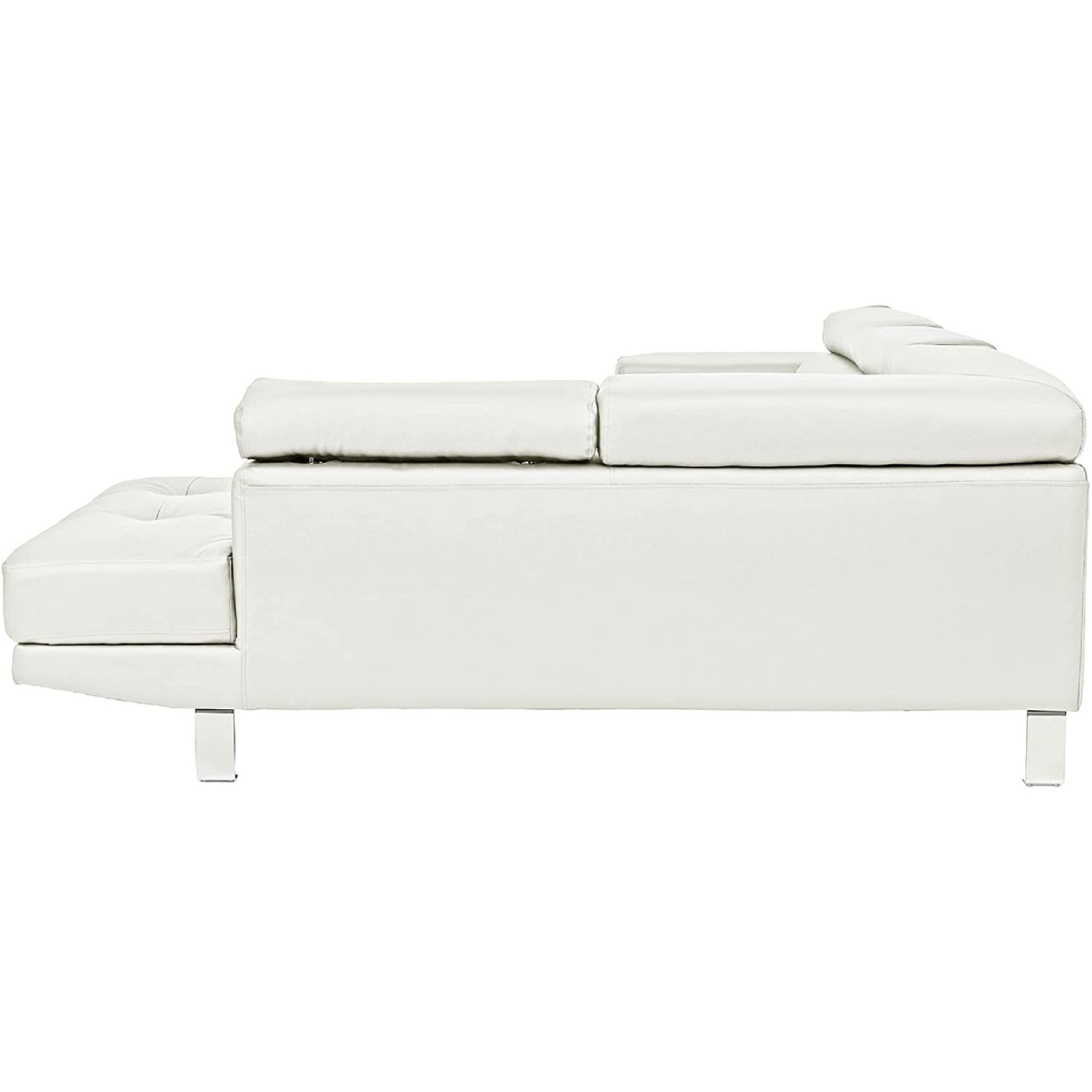Cree 2 Piece Modern Sectional Sofa with Chaise, Adjustable Headrests, White