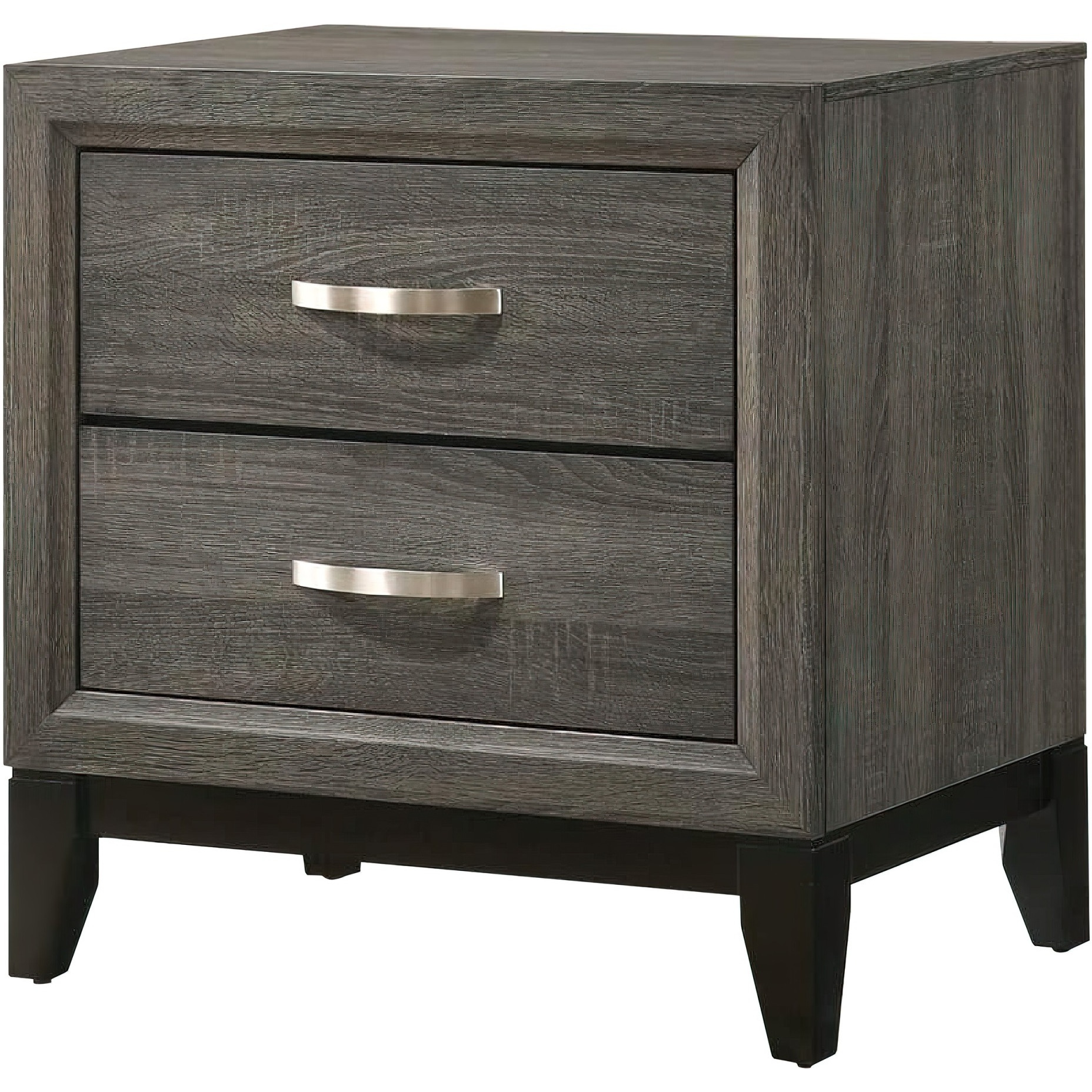 Mazie 25 Inch Modern 2 Drawer Nightstand, Metal Handle, Gray Foil Finish