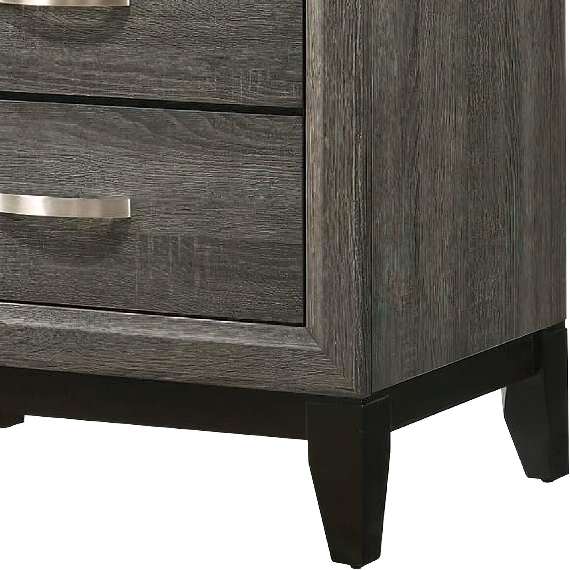 Mazie 25 Inch Modern 2 Drawer Nightstand, Metal Handle, Gray Foil Finish