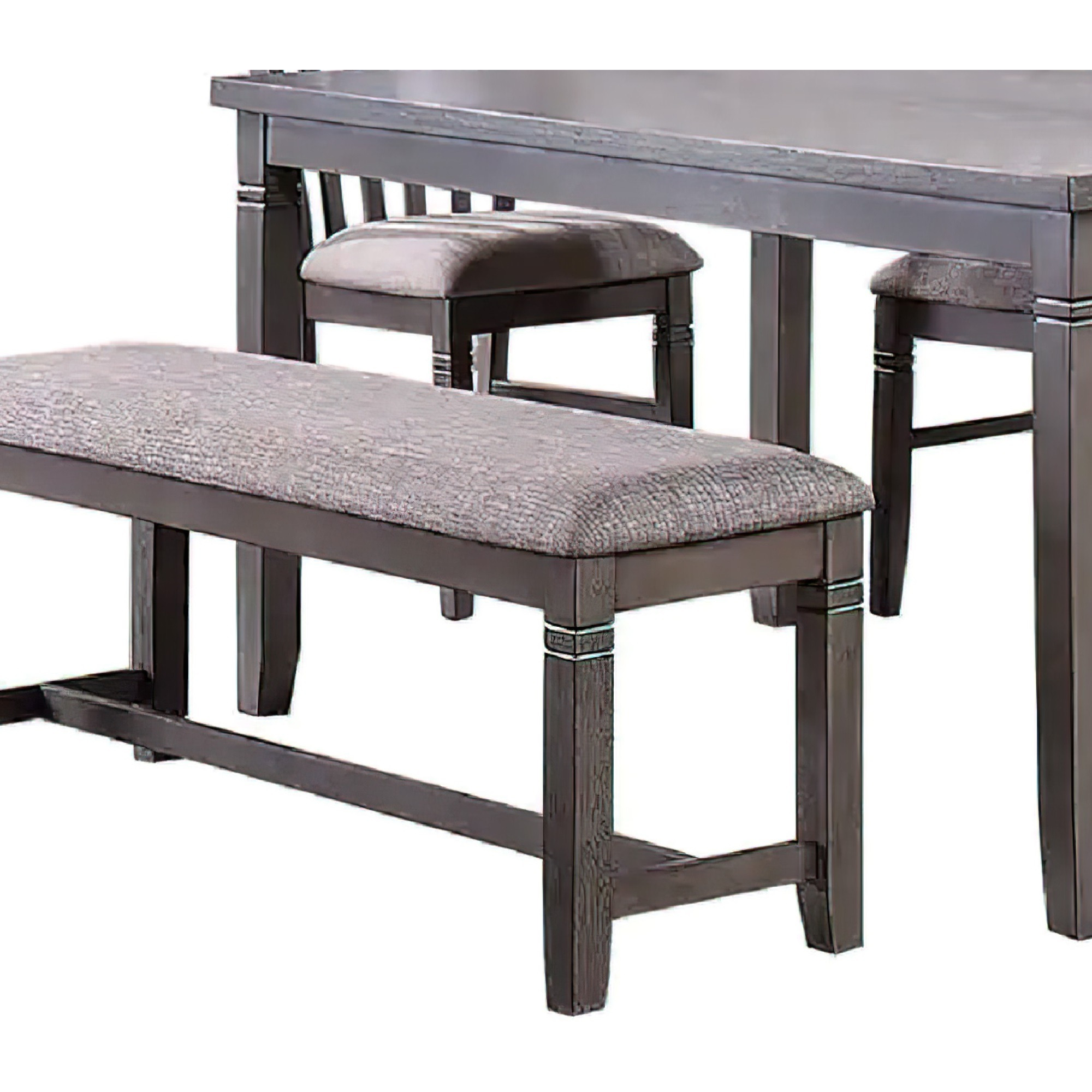 6 Piece Dining Set with Table, 4 Chairs and Bench, Wood Frame, Gray Fabric