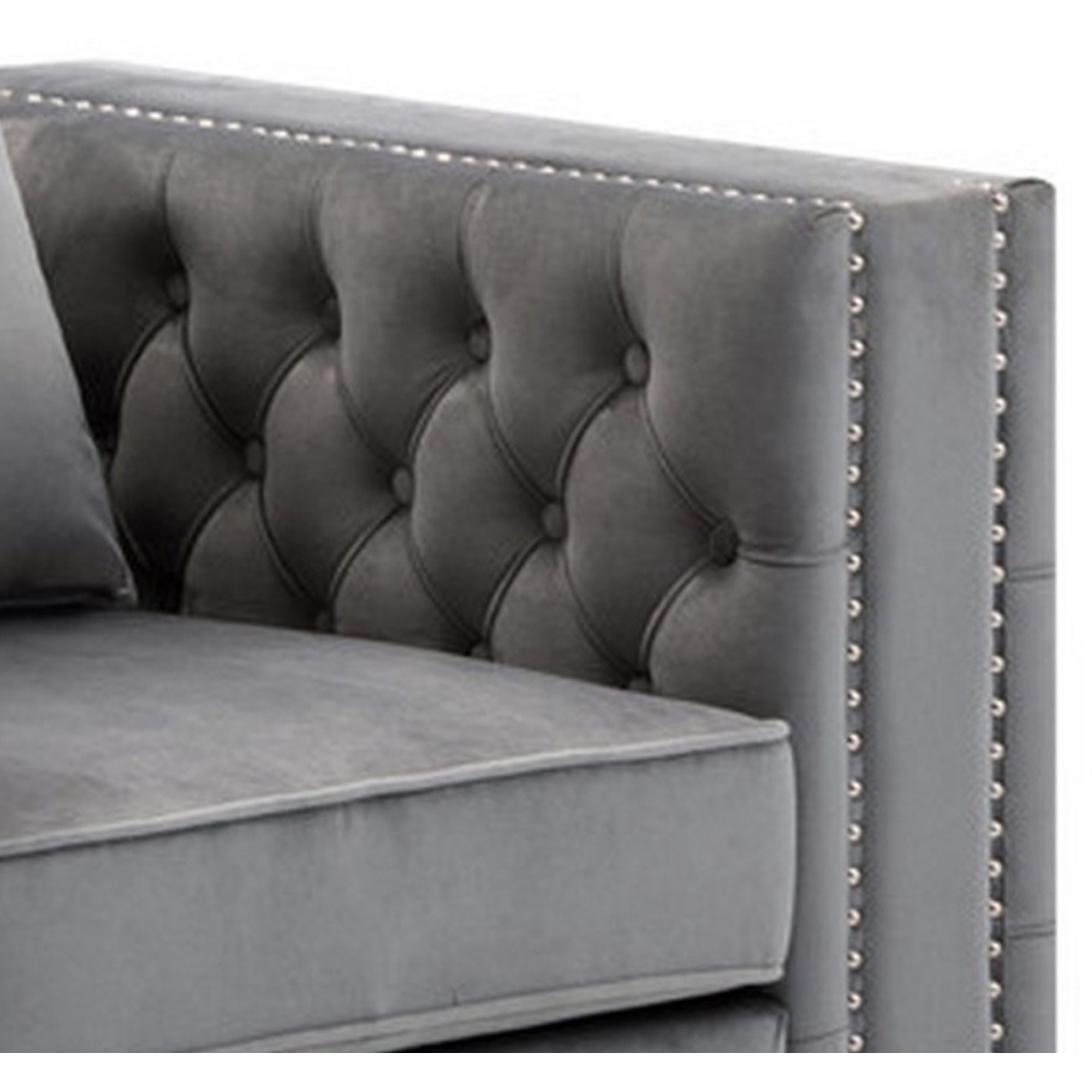 Joni 40 Inch Armchair, Chesterfield Design, Button Tufting, Gray Velvet