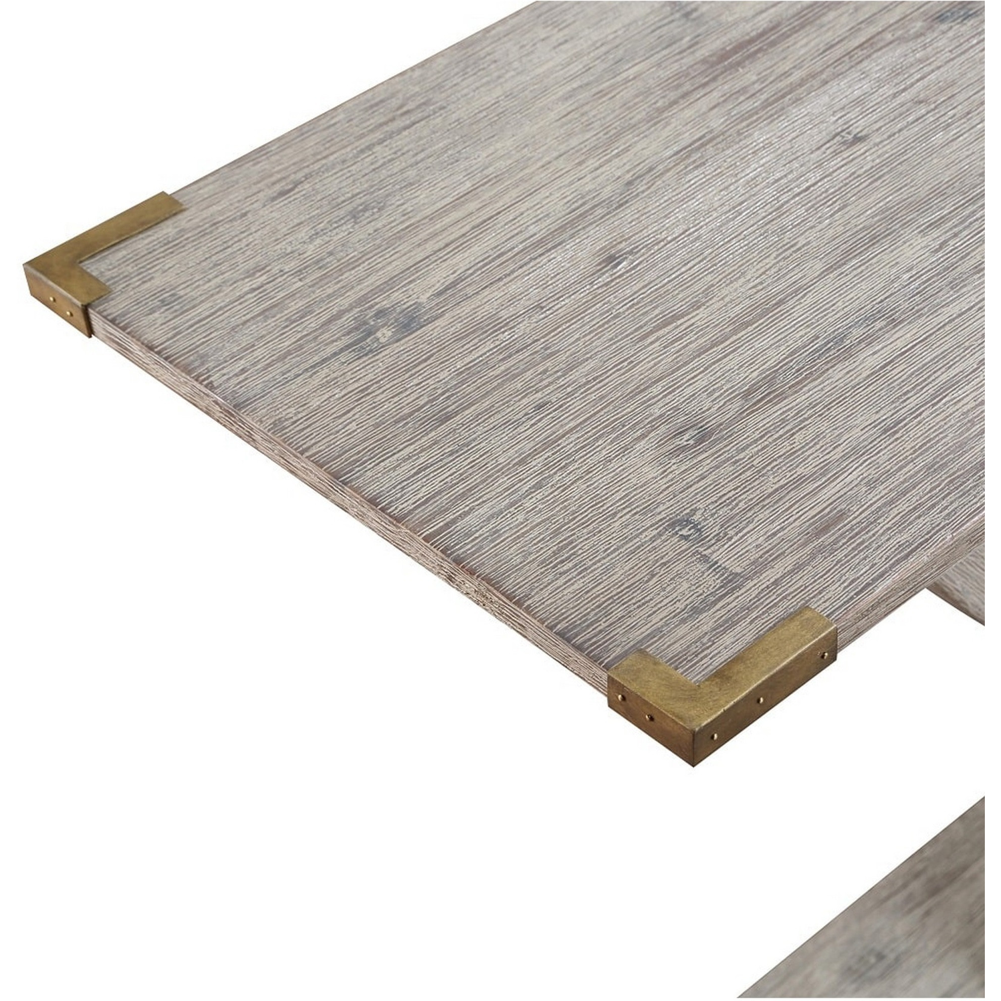 Kit 57 Inch Acacia Wood Console Table, Cross Legs, Gray
