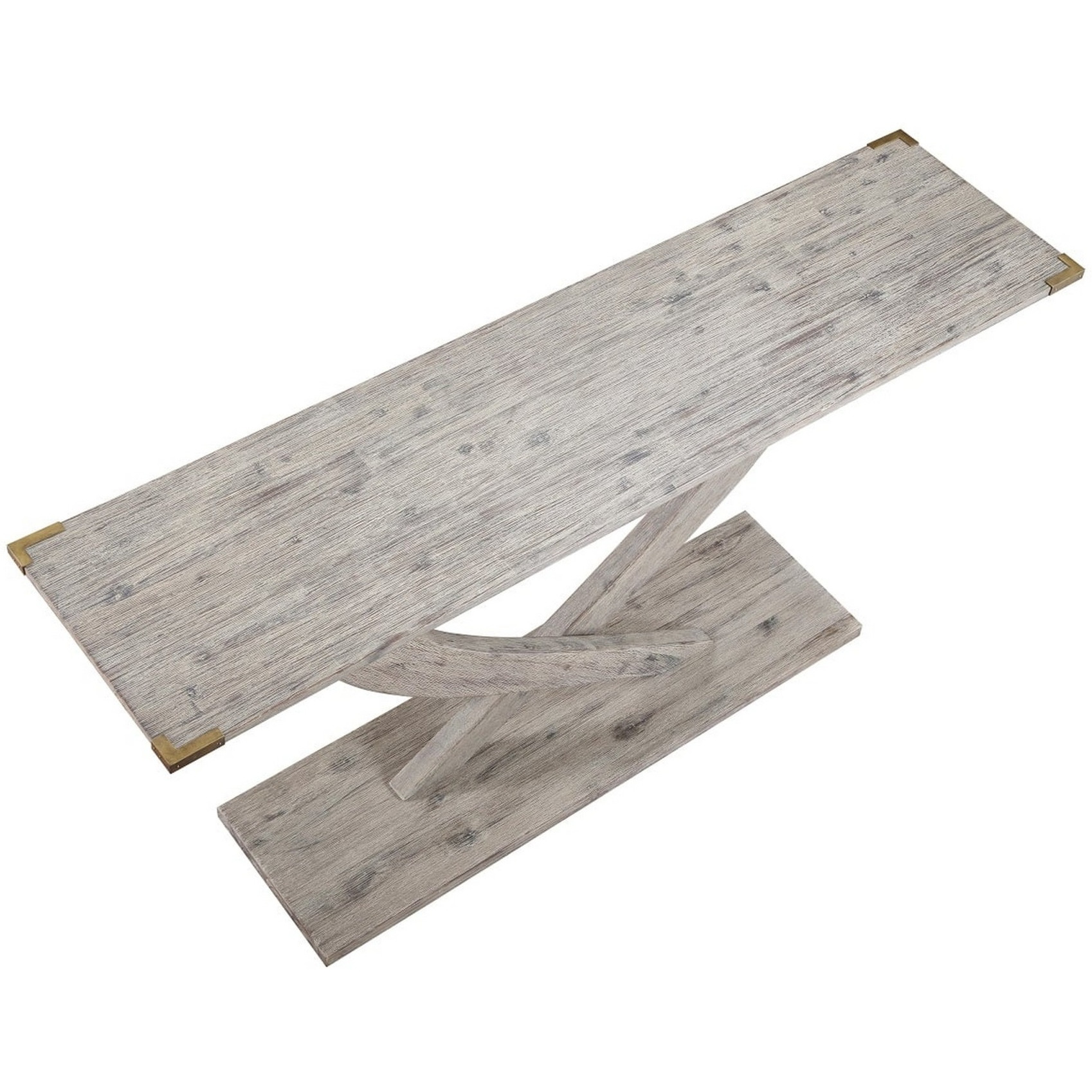 Kit 57 Inch Acacia Wood Console Table, Cross Legs, Gray