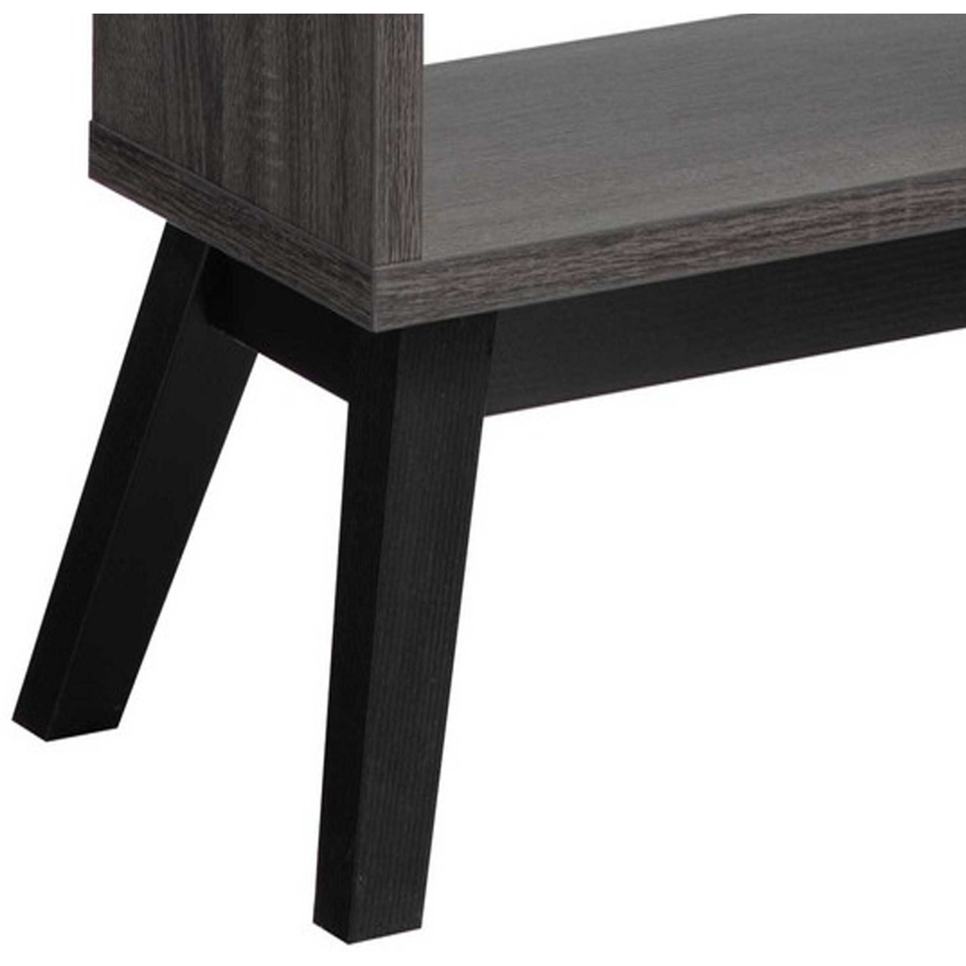 65 Inch Modern Bookcase, Four Shelves with Dividers, Flared Legs, Gray