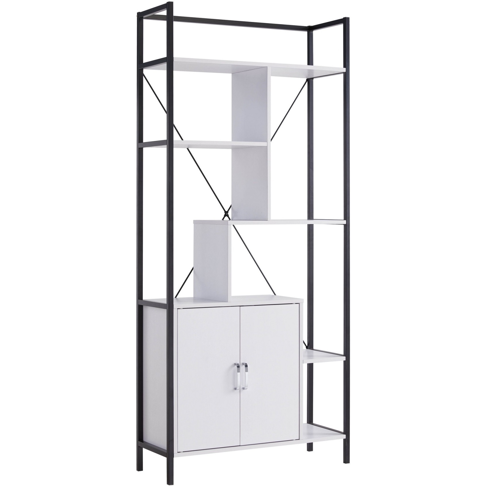 Viola 71 Inch Modern Display Cabinet with 7 Shelves, Metal Frame, White