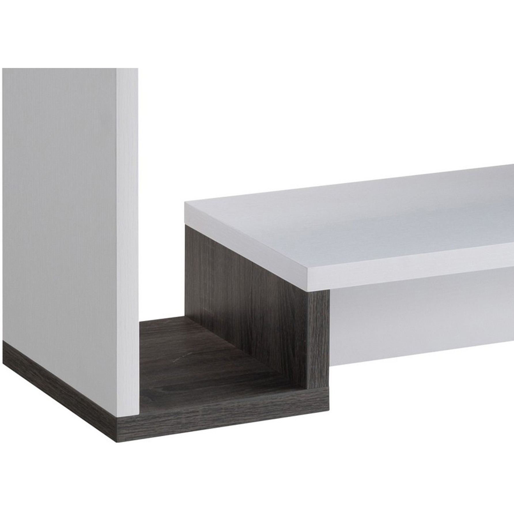 36 Inch Modern Console Table, Multilevel Wood Shelves, Gray and White
