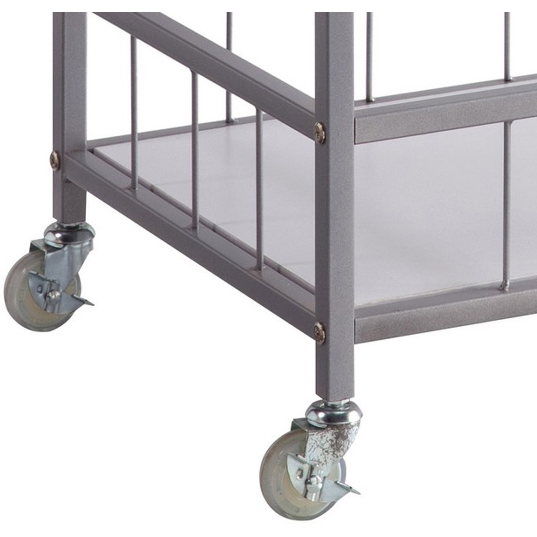 Kelcy 34 Inch Modern Kitchen Bar Cart, 3 Shelves, Wine Rack, Wheels, White