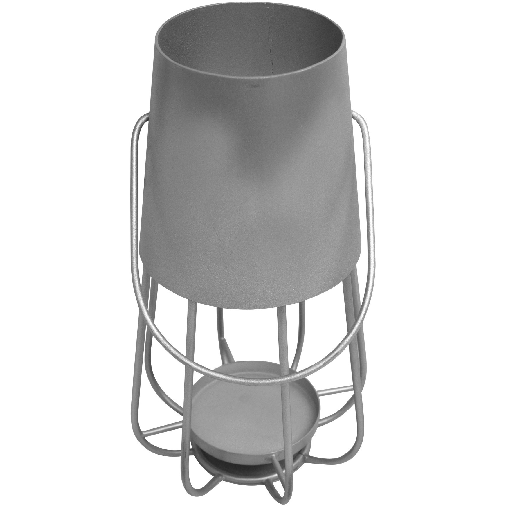 Ambient 12 Inch Vintage Style Iron Candle Stand Lantern, Sleek Curved Handle, Metallic Silver