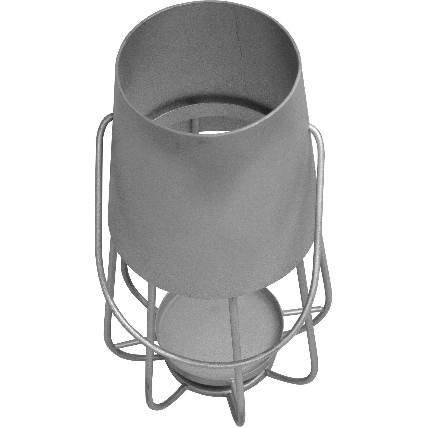 Ambient 12 Inch Vintage Style Iron Candle Stand Lantern, Sleek Curved Handle, Metallic Silver