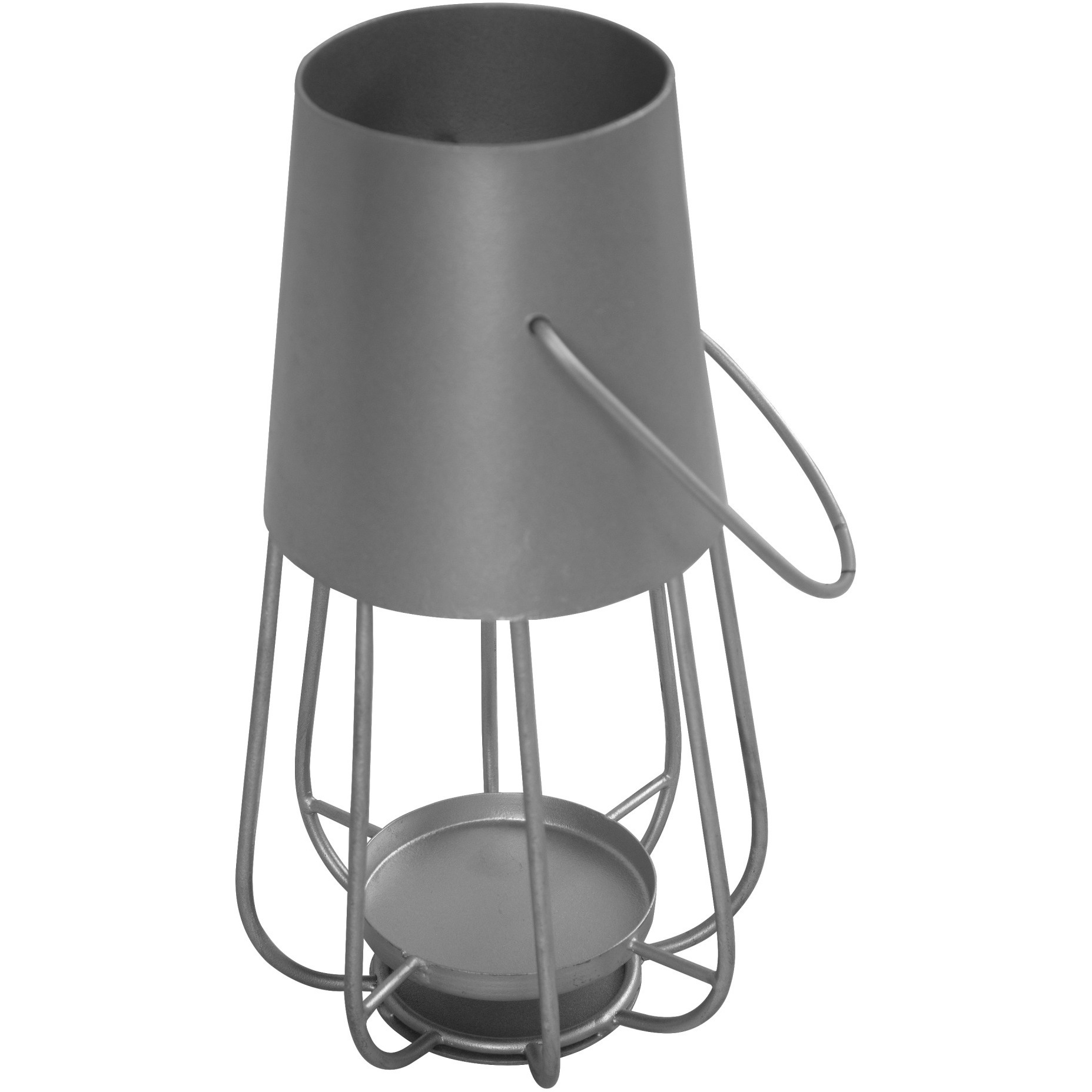 Ambient 12 Inch Vintage Style Iron Candle Stand Lantern, Sleek Curved Handle, Metallic Silver