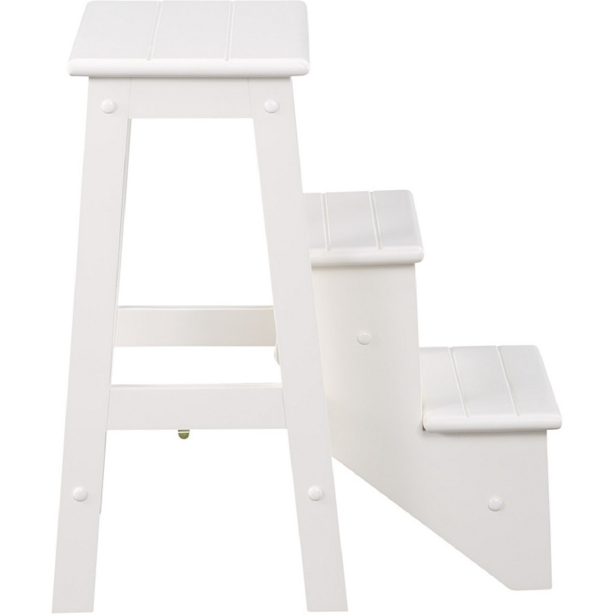 24 Inch 3 Level Step Stool, Plank Tops and Safety Latch, Classic White Wood