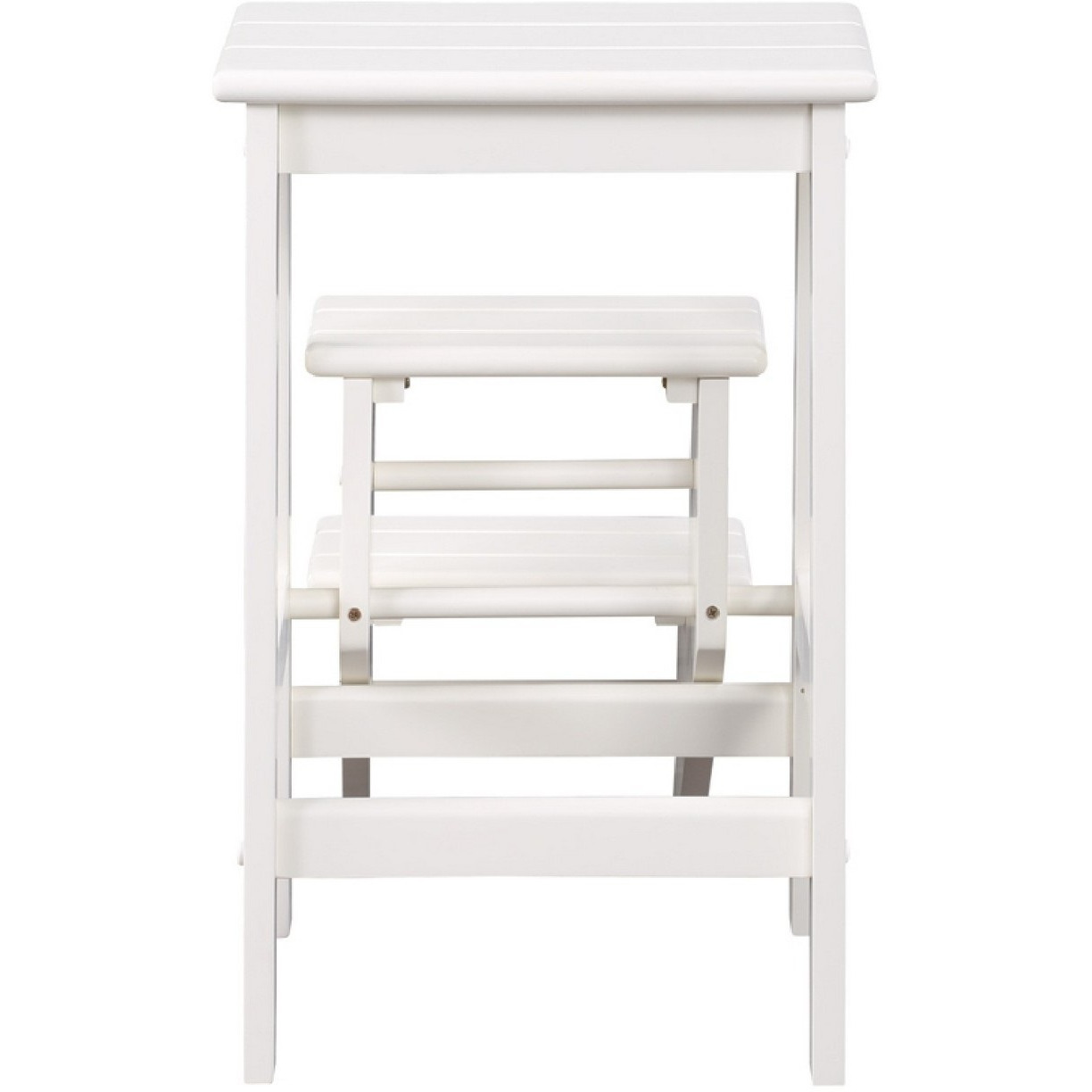 24 Inch 3 Level Step Stool, Plank Tops and Safety Latch, Classic White Wood