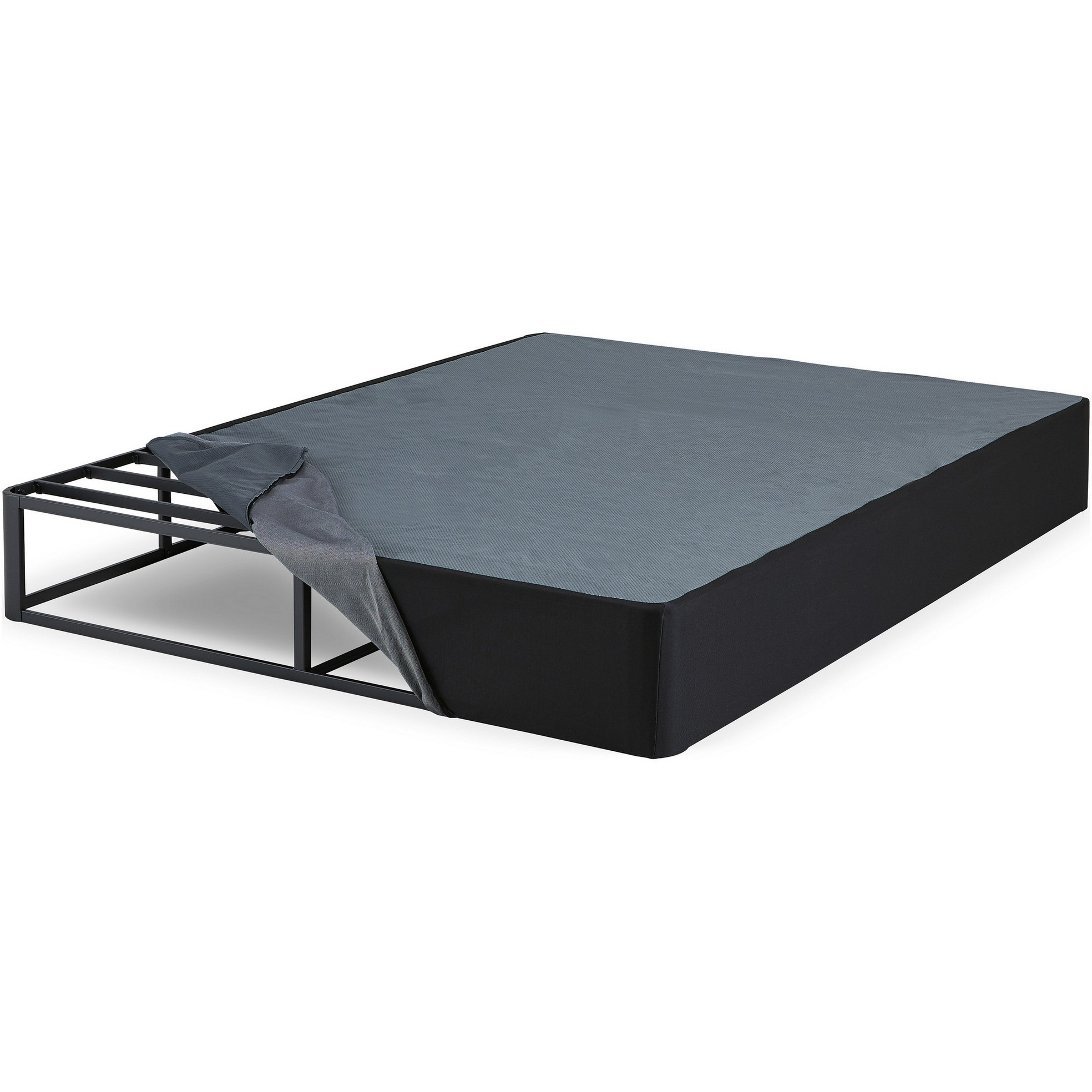 Metal Queen Size Bed Foundation, Removable Gray Fabric Cover, Foldable