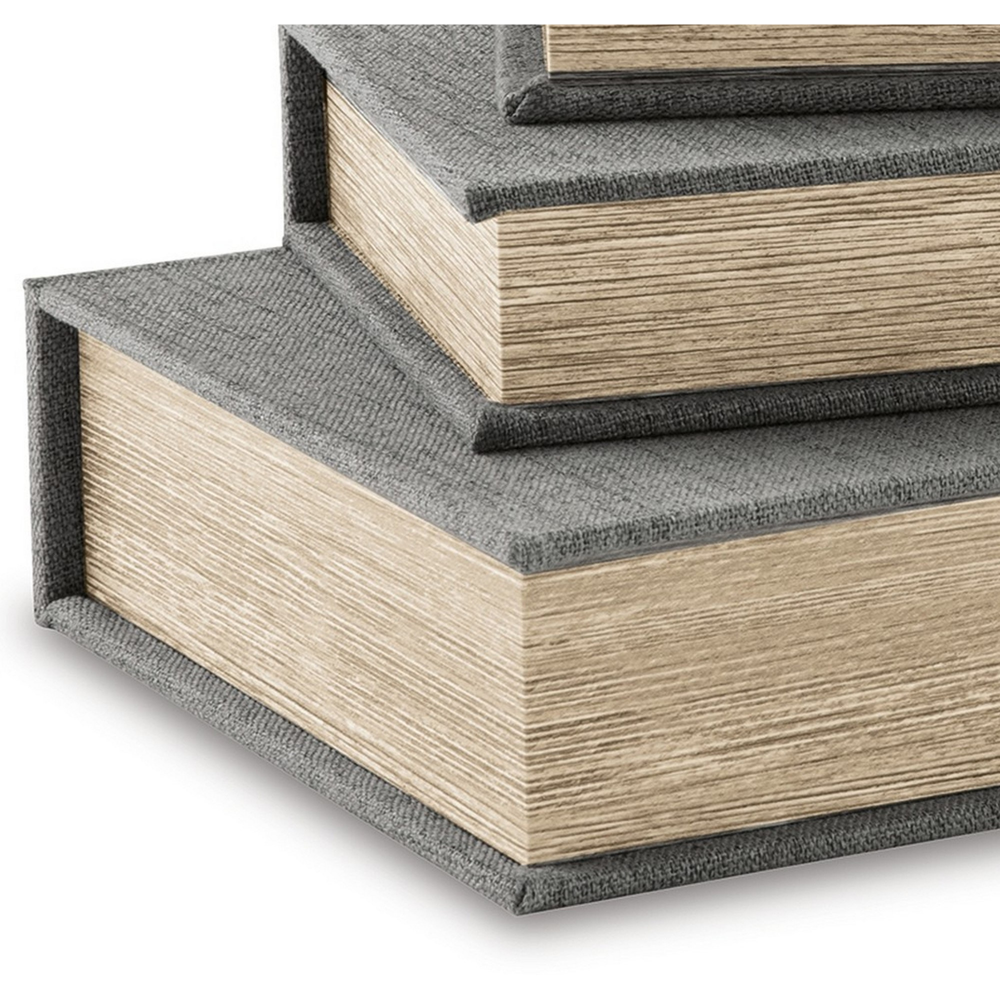 Nesting Decor Book Box, Set of 3, Gray Polyester Cover, Black Velvet Lining