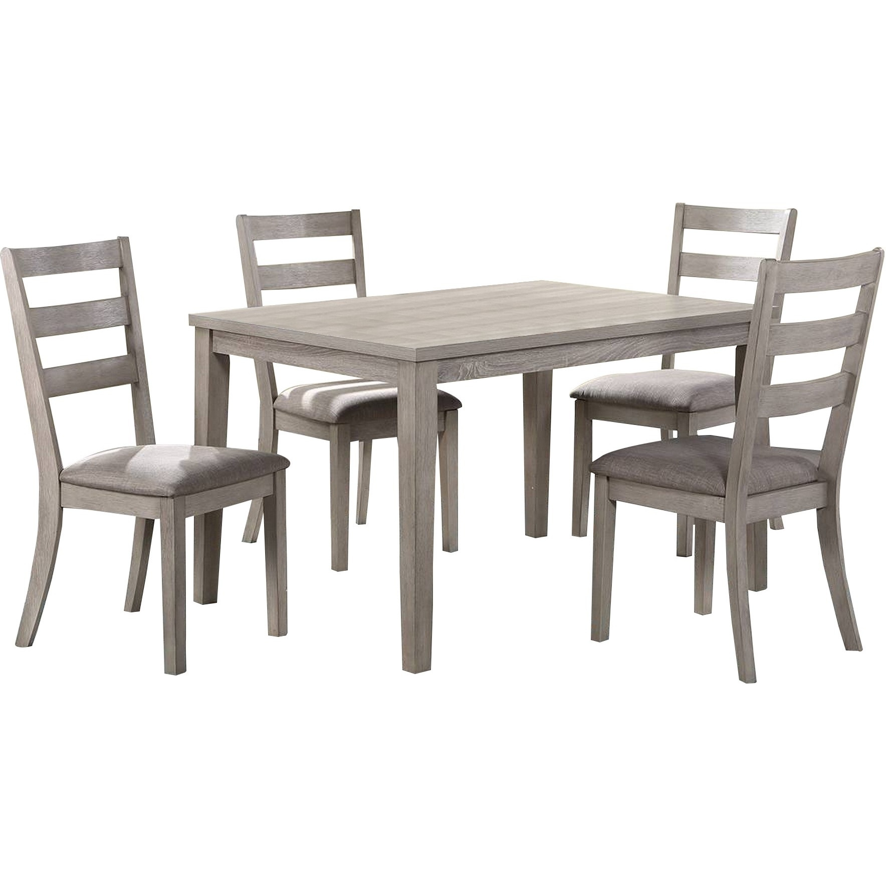 5 Piece Dining Set, Rectangular Table, 4 Chairs, Padded Seating, Light Gray