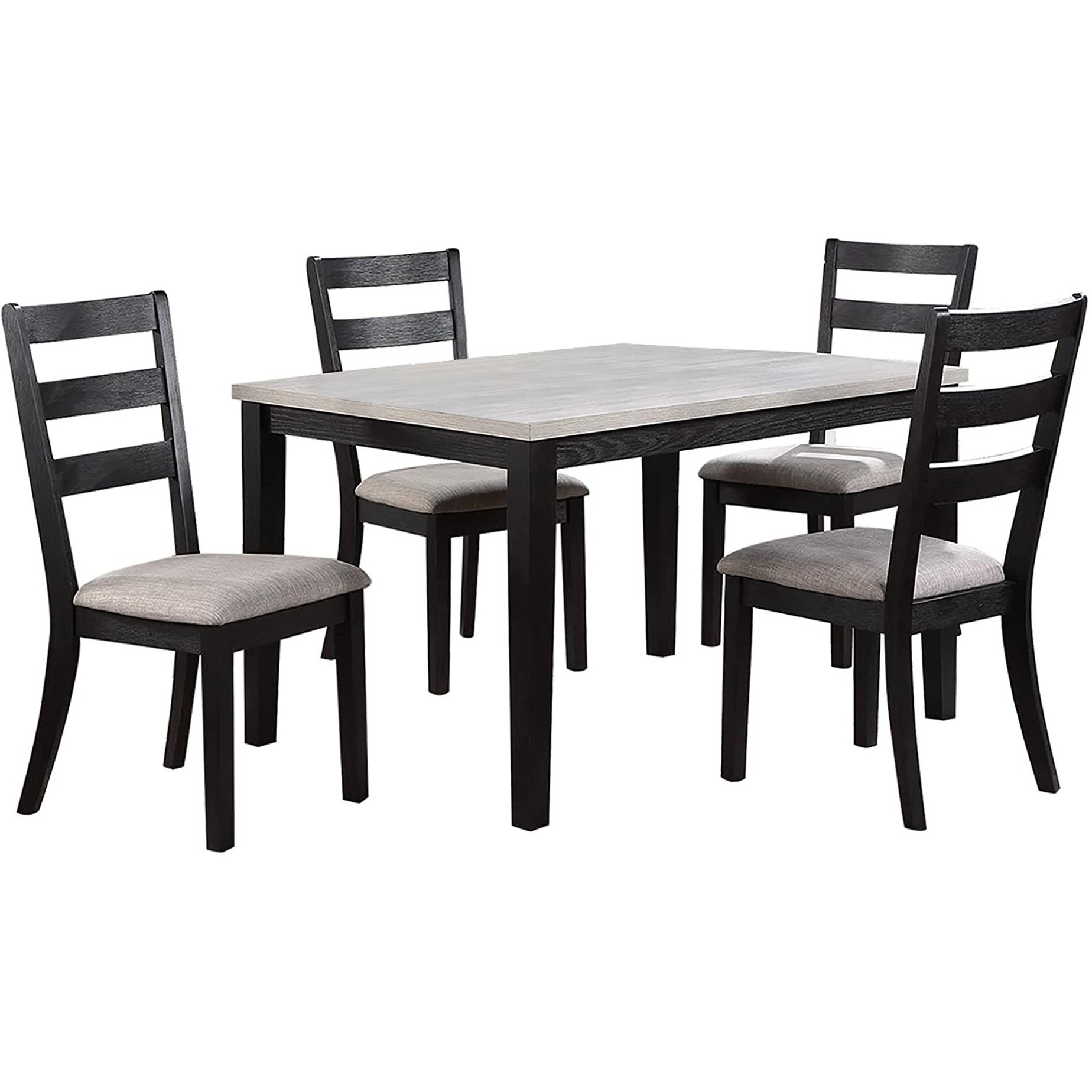 5 Piece Dining Set, Rectangular Table, 4 Chairs, Padded, Espresso Brown
