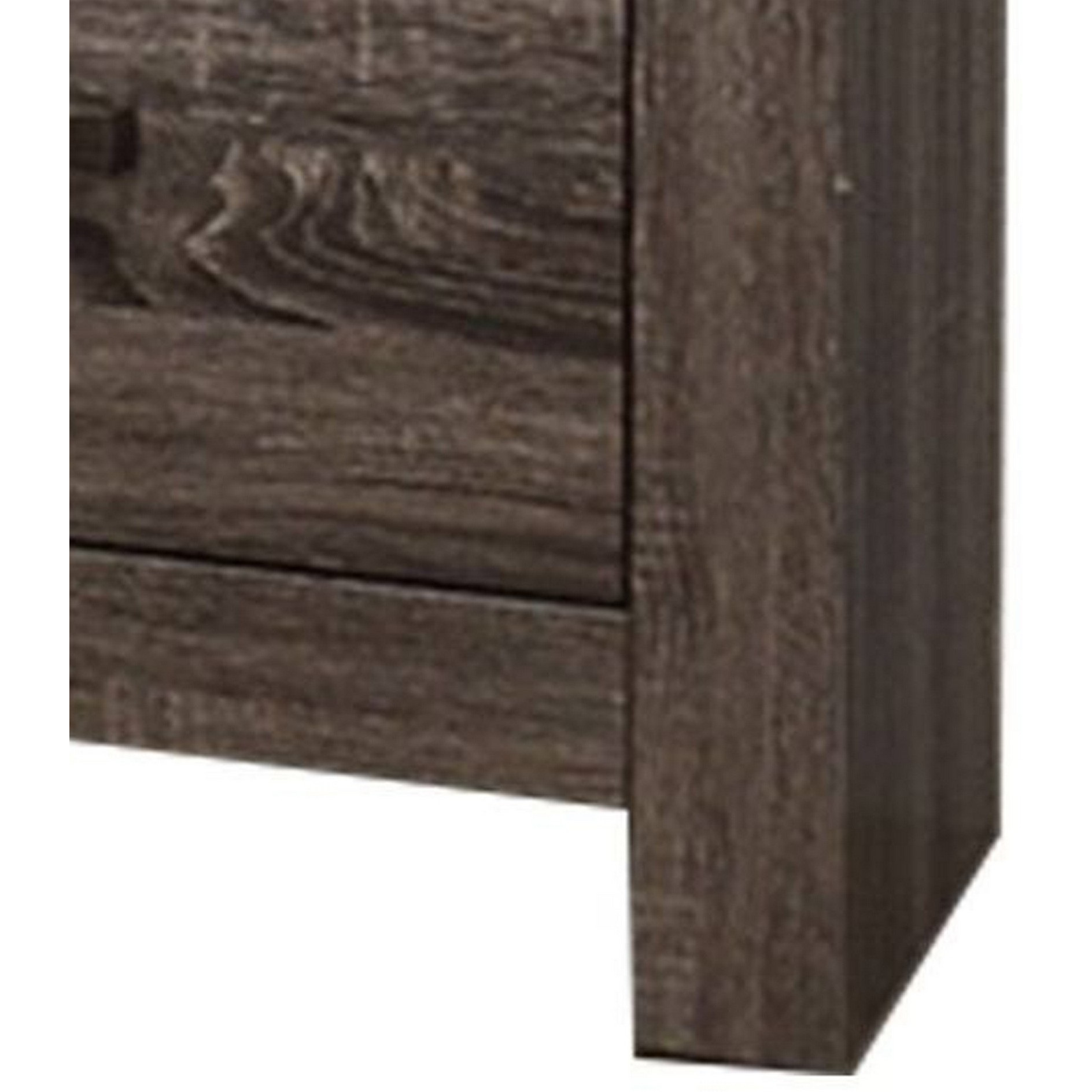 Soma 24 Inch Rustic 2 Drawer Nightstand, Sleek Metal Bar Handles, Oak Gray