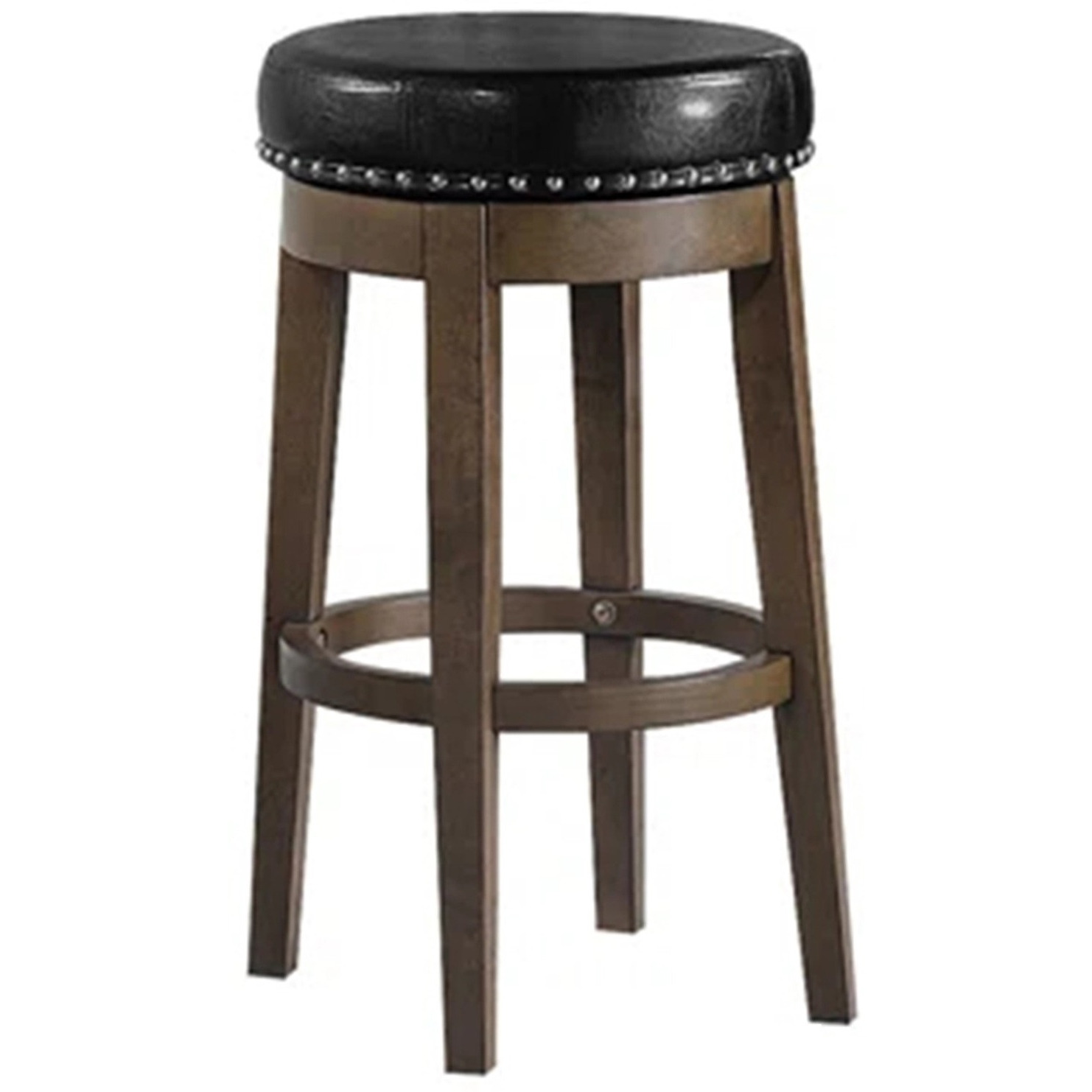 Drue 29 Inch Set of 2 Swivel Barstools, Nailhead Trim, Black Faux Leather