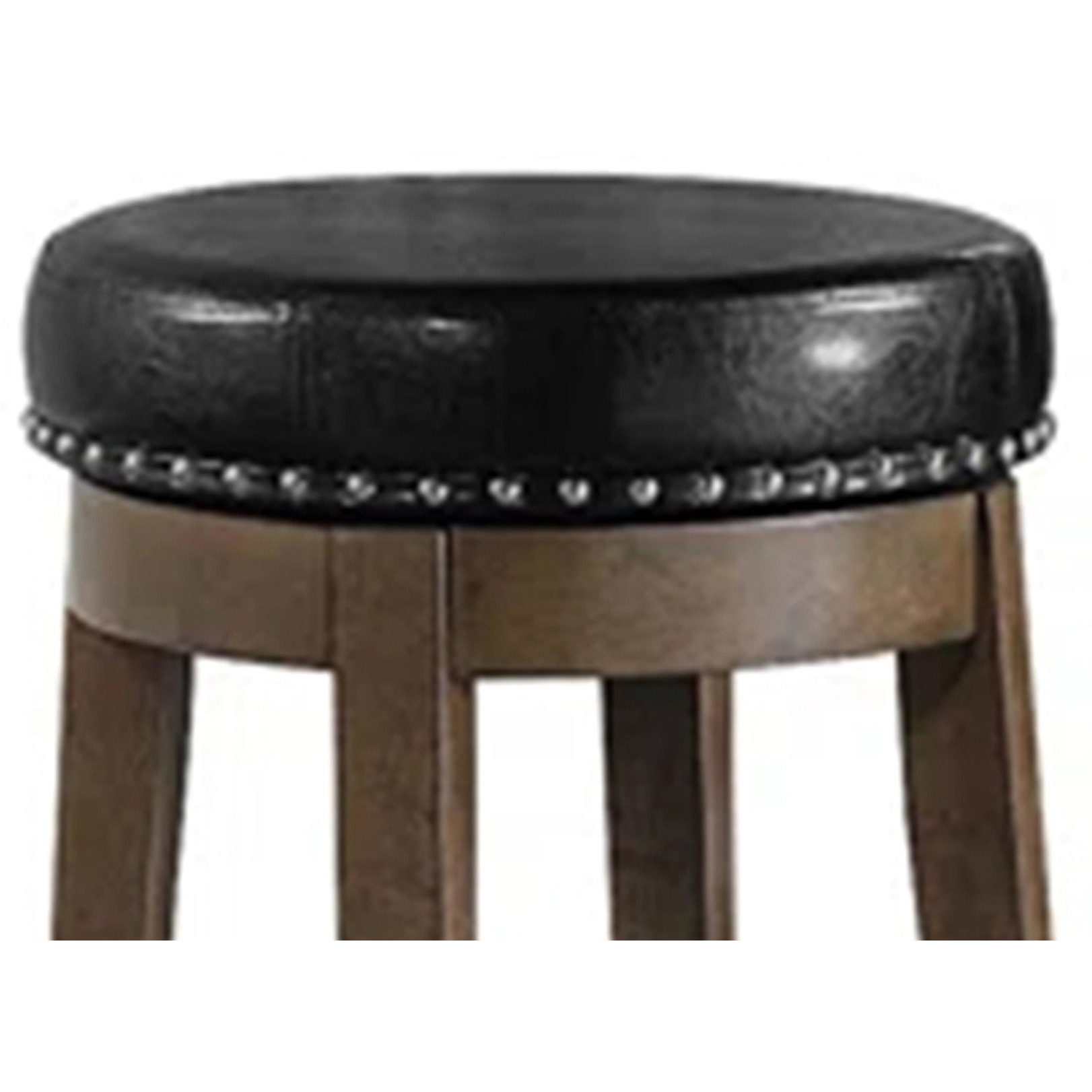 Drue 29 Inch Set of 2 Swivel Barstools, Nailhead Trim, Black Faux Leather