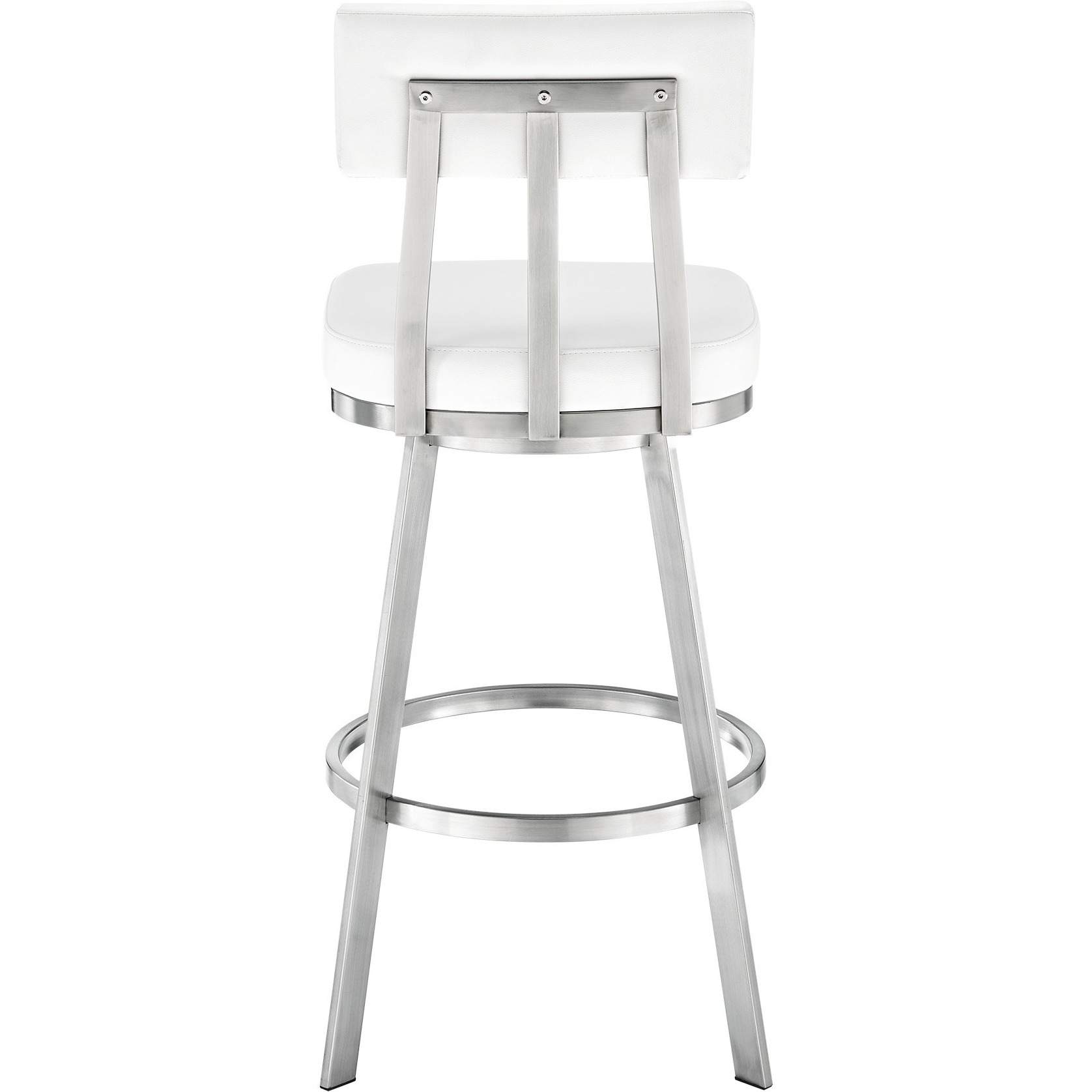 Col 26 Inch Swivel Counter Stool, White Faux Leather, Stainless Steel Frame