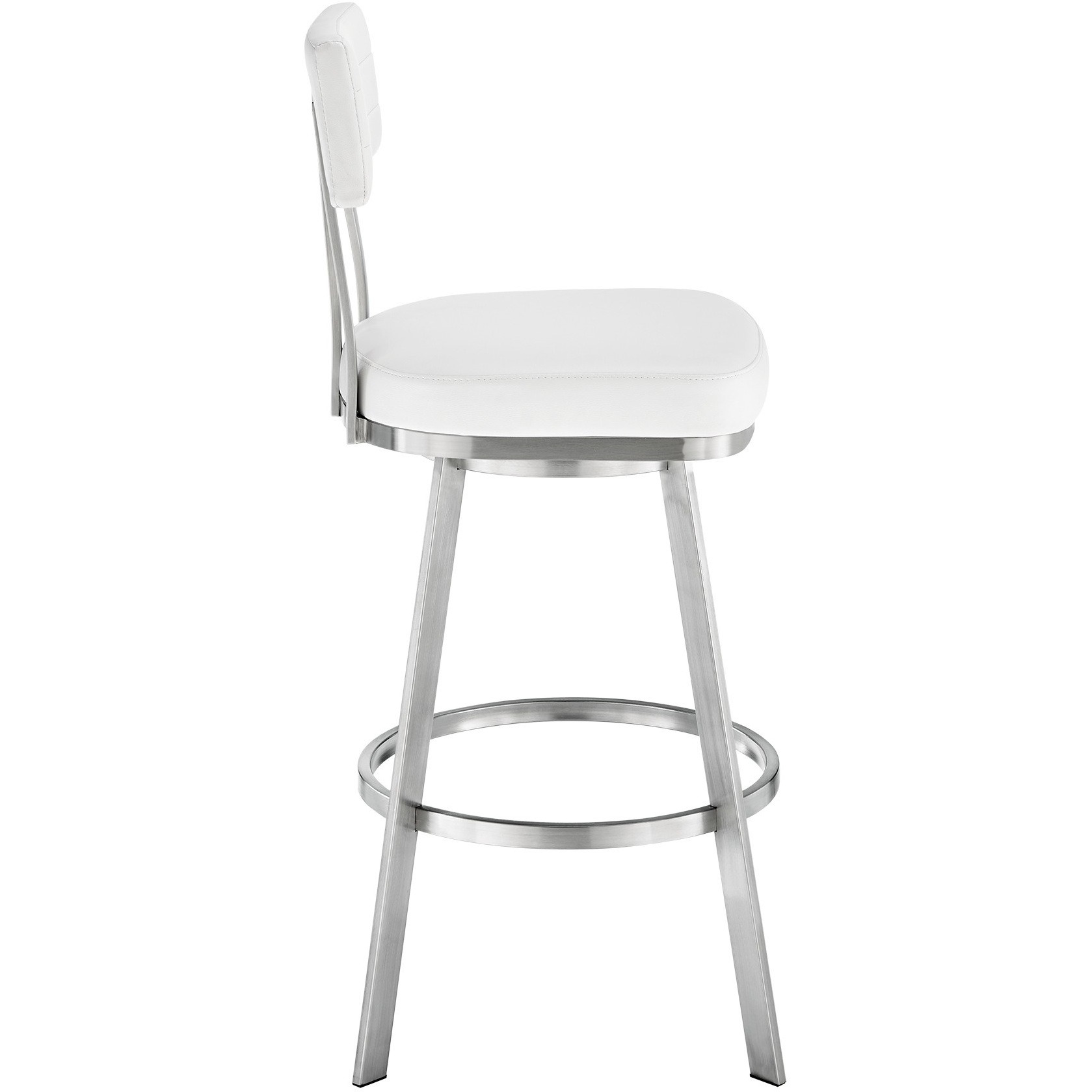 Col 26 Inch Swivel Counter Stool, White Faux Leather, Stainless Steel Frame