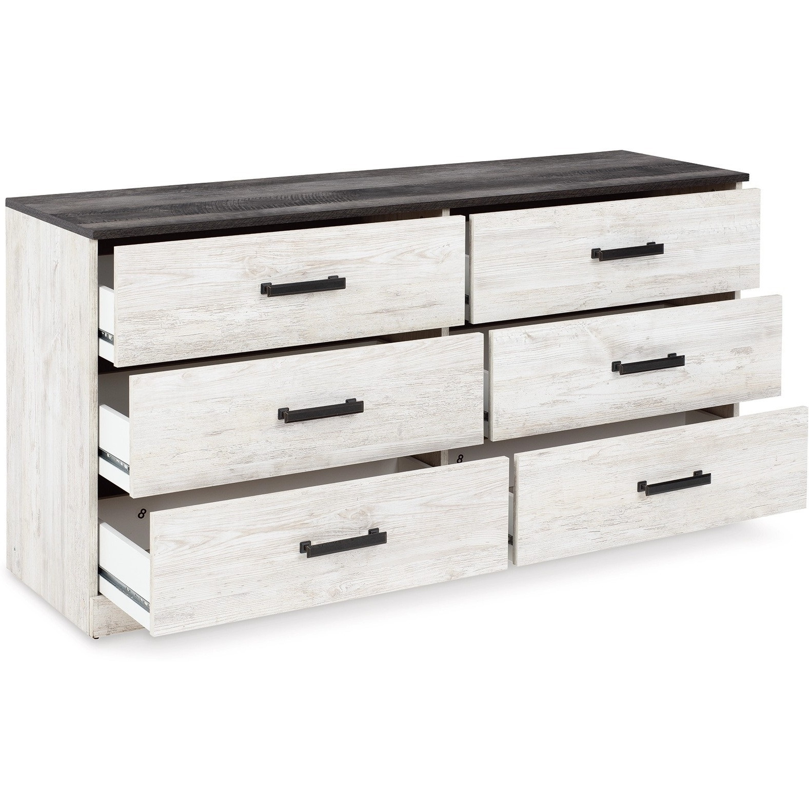 Wisp 59 Inch Wood Dresser, 6 Gliding Drawers, Rustic Crisp White Finish