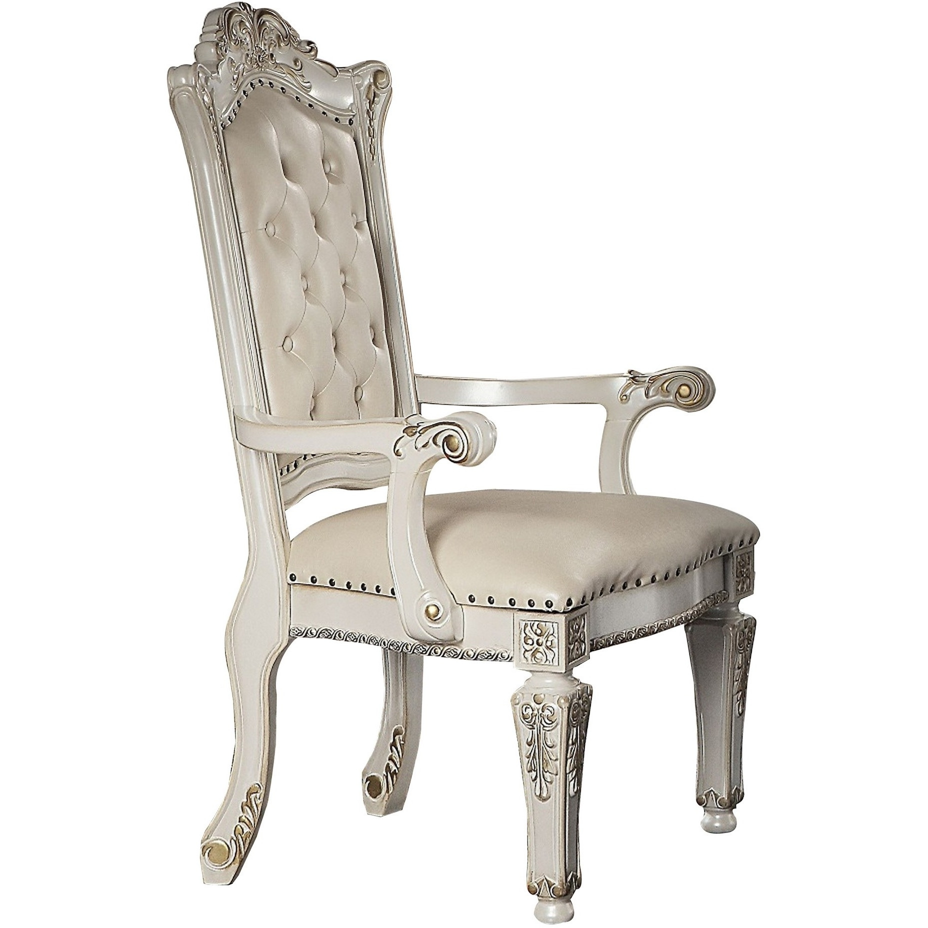 24 Inch Executive Office Armchair, Scrolled Molded Trim, Antique Pearl