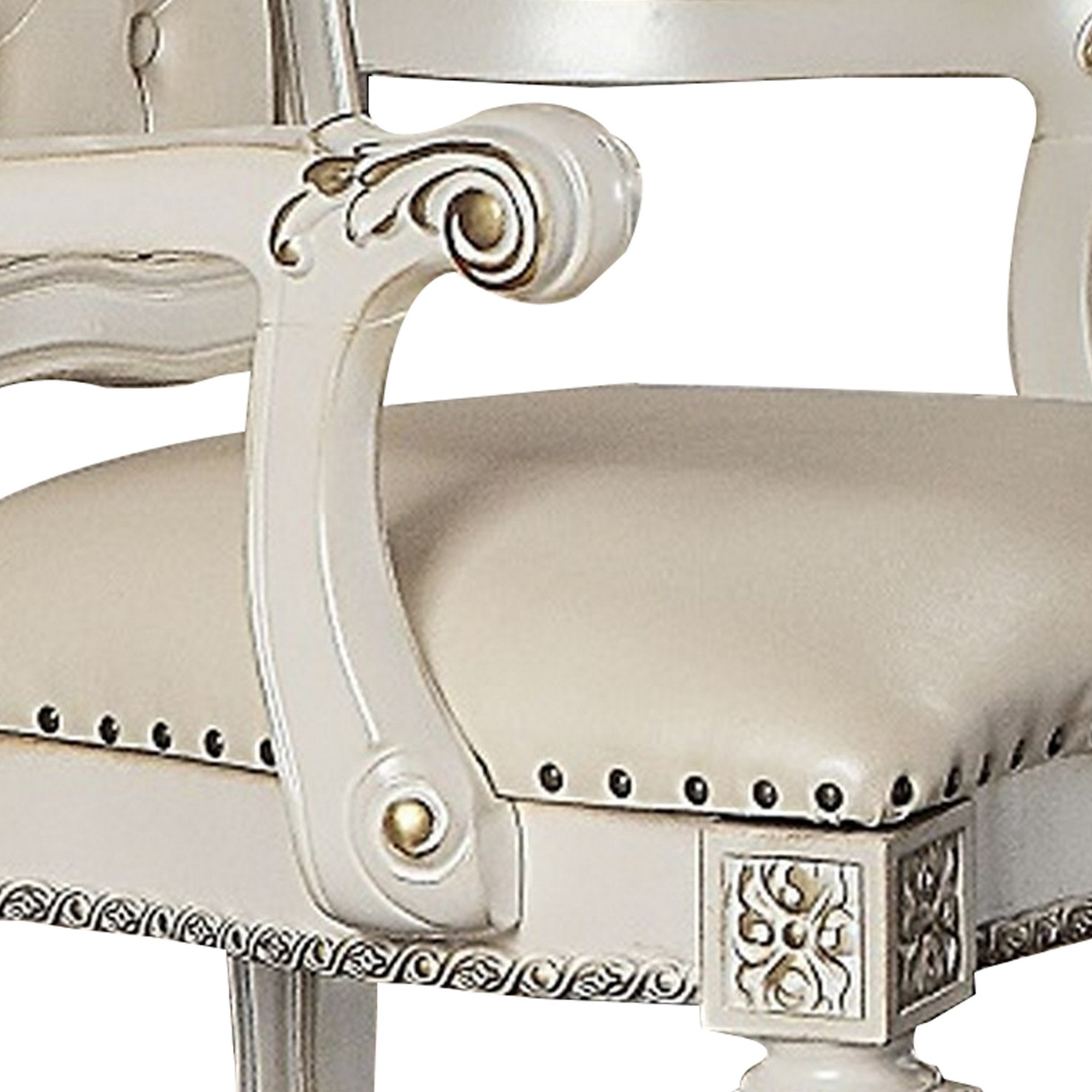 24 Inch Executive Office Armchair, Scrolled Molded Trim, Antique Pearl