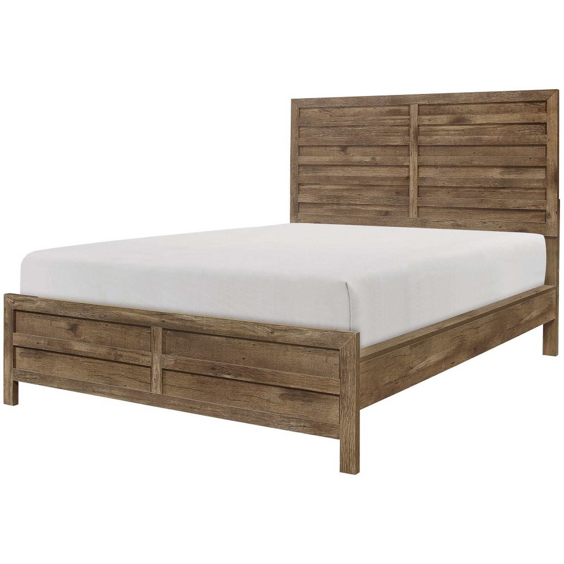 Zane Transitional Queen Bed, Wood Plank Design, Weathered Pine Veneer