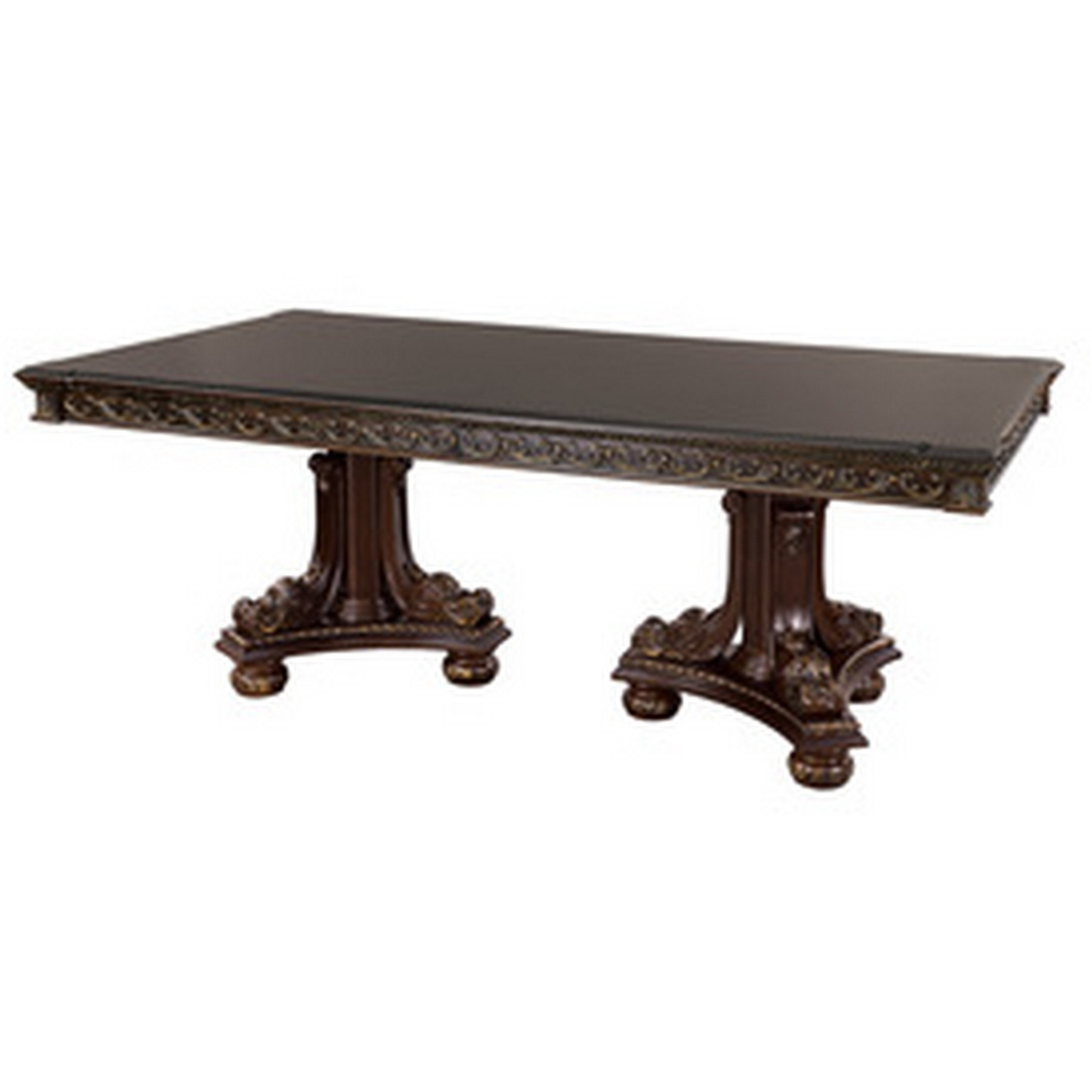 Finn 84-112 Inch Traditional Extendable Dining Table, Dual Pedestal, Brown