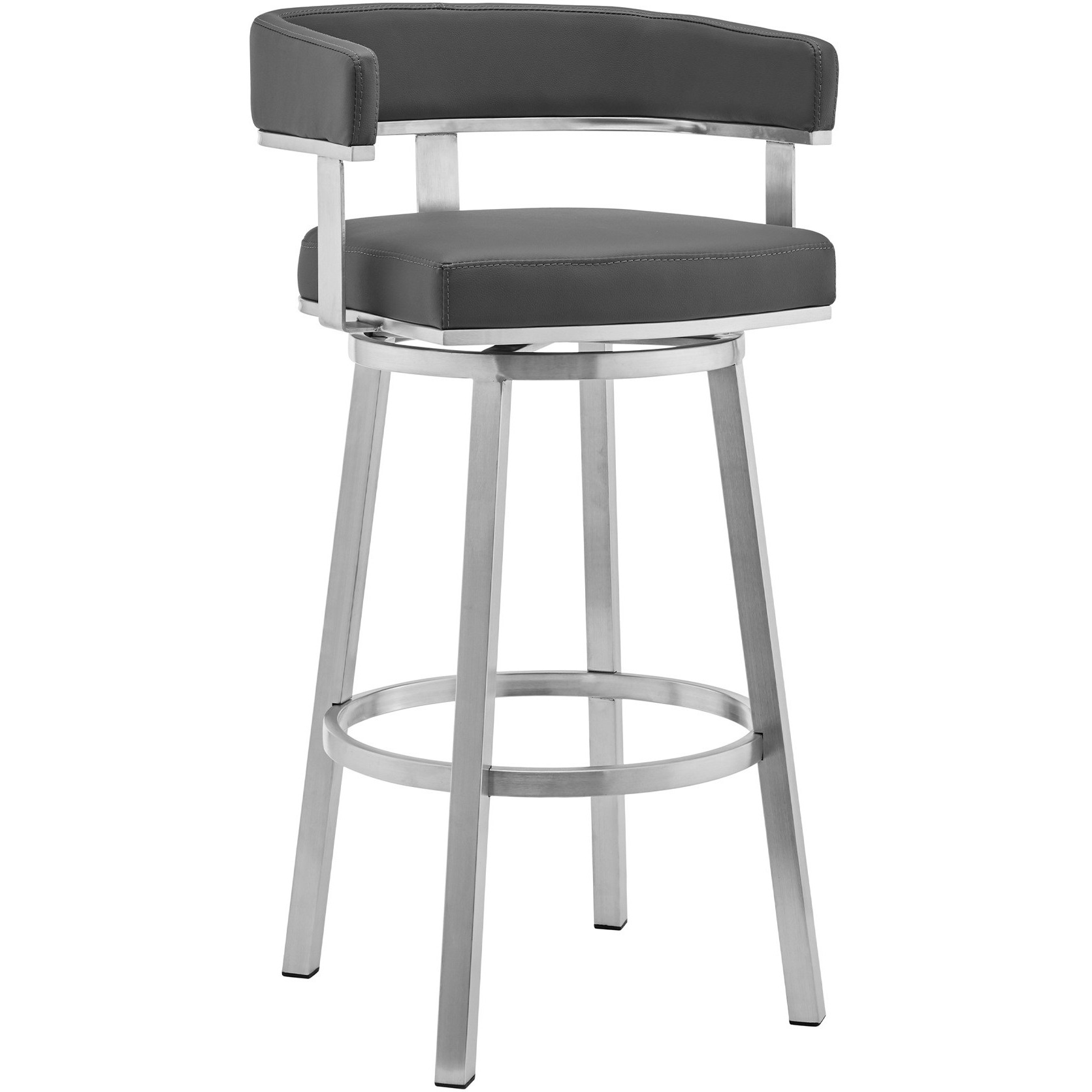 Sez 26 Inch Modern Swivel Counter Stool Arm Chair, Backrest, Steel, Gray