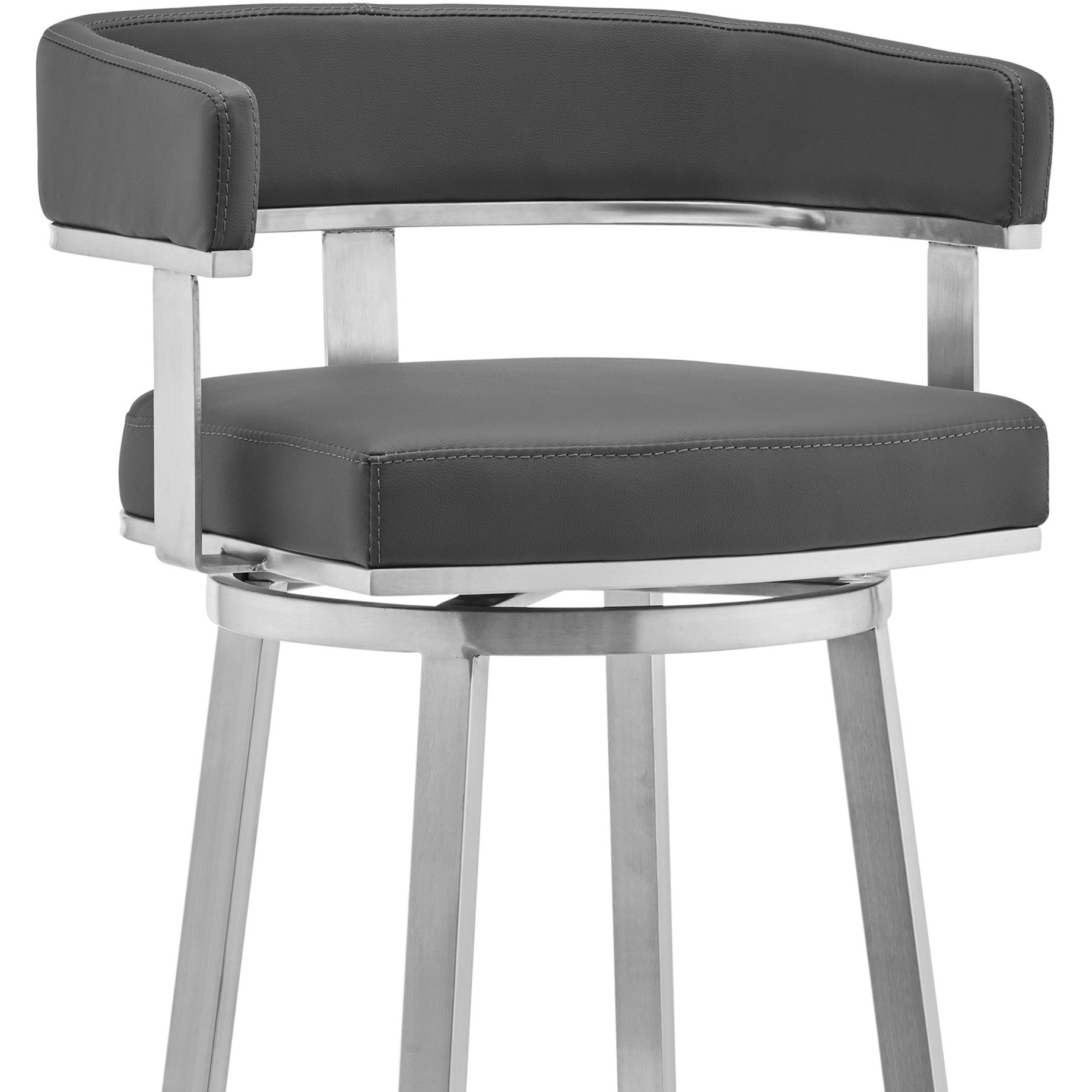 Sez 26 Inch Modern Swivel Counter Stool Arm Chair, Backrest, Steel, Gray