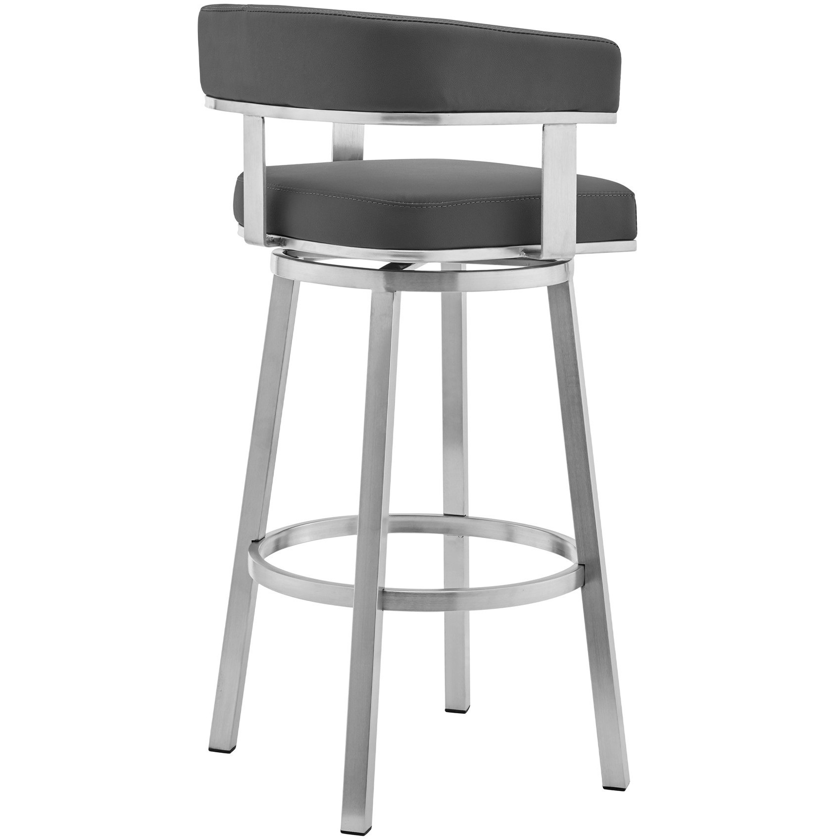 Sez 26 Inch Modern Swivel Counter Stool Arm Chair, Backrest, Steel, Gray