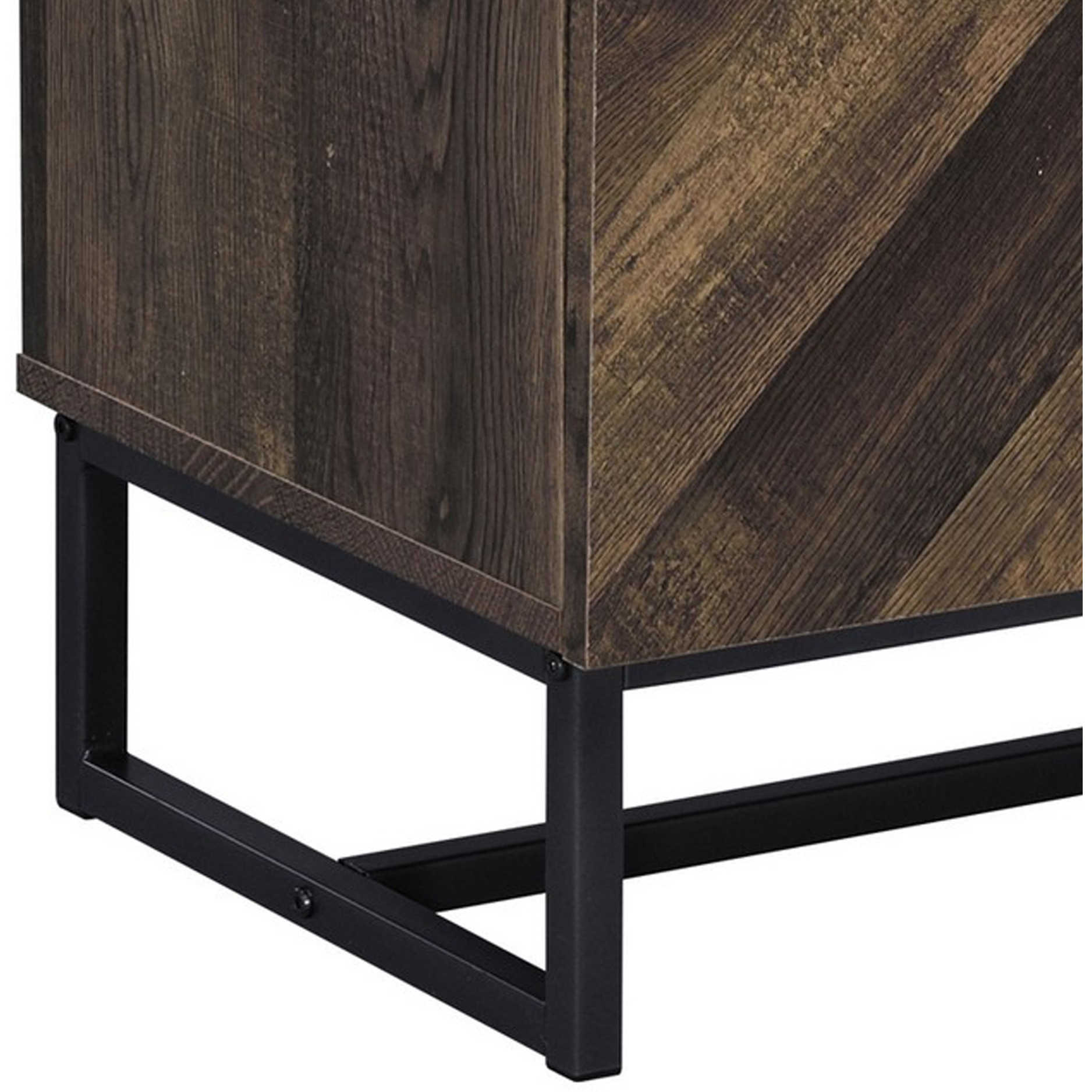 60 Inch TV Media Console Cabinet, 2 Herringbone Doors, Rustic Brown Wood