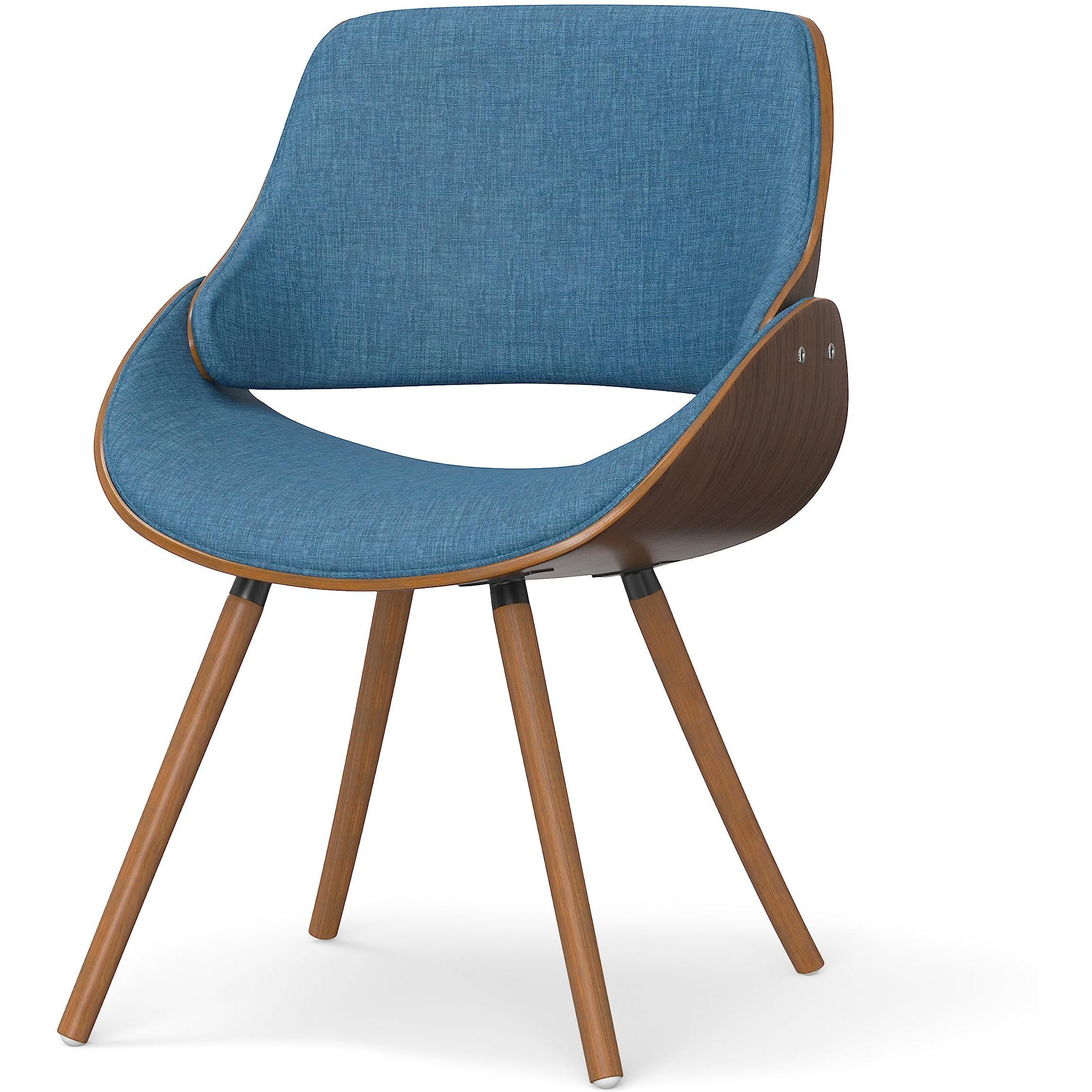 Malden Bentwood Dining Chair with Wood Back in Blue Linen Look Woven Fabric