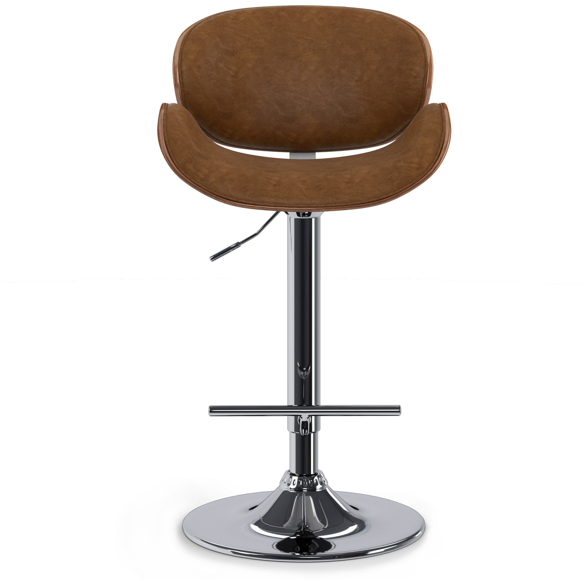 Marana Bentwood Adjustable Height Gas Lift Bar Stool in Deep Tan  Faux Leather