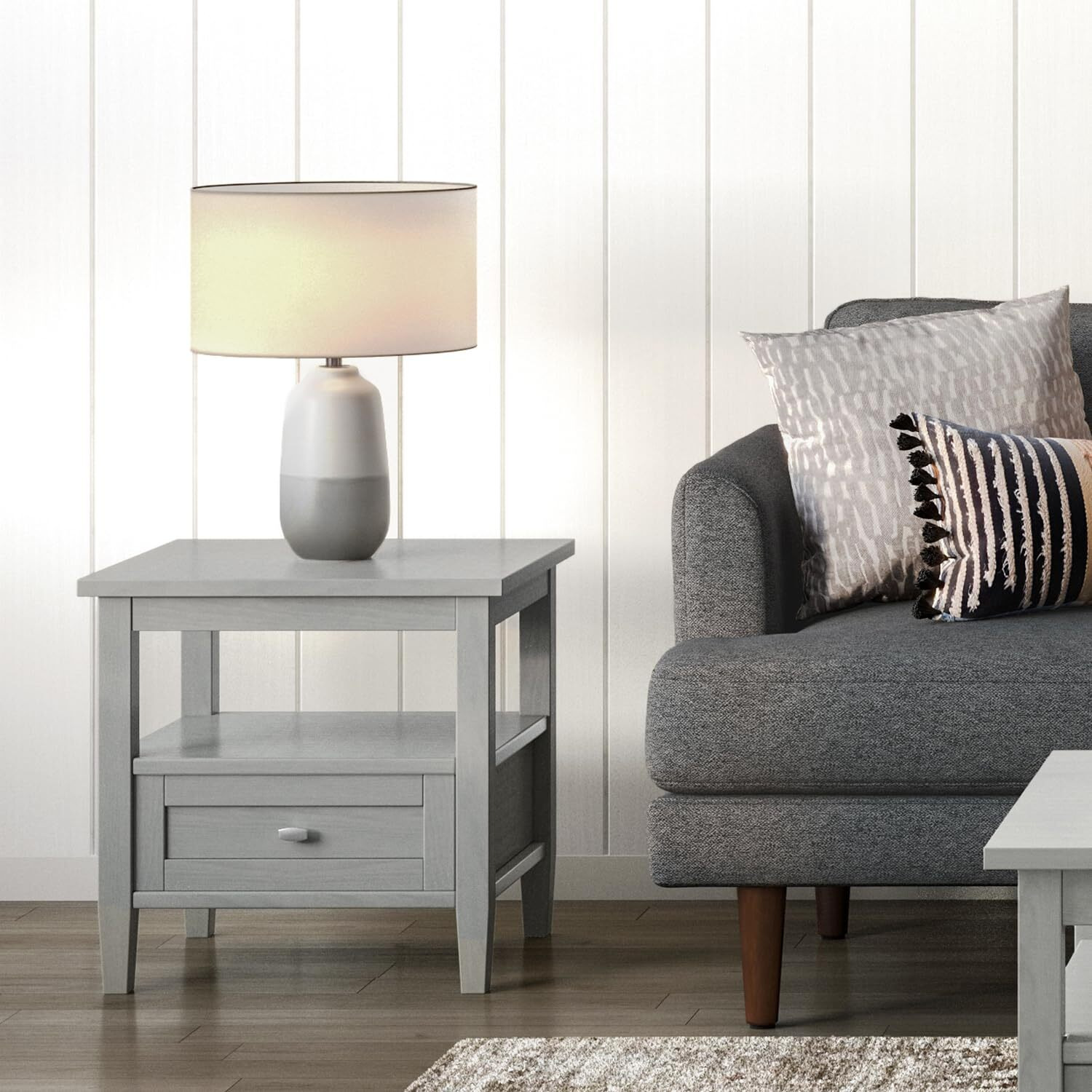 Warm Shaker SOLID WOOD End Table in Fog Grey