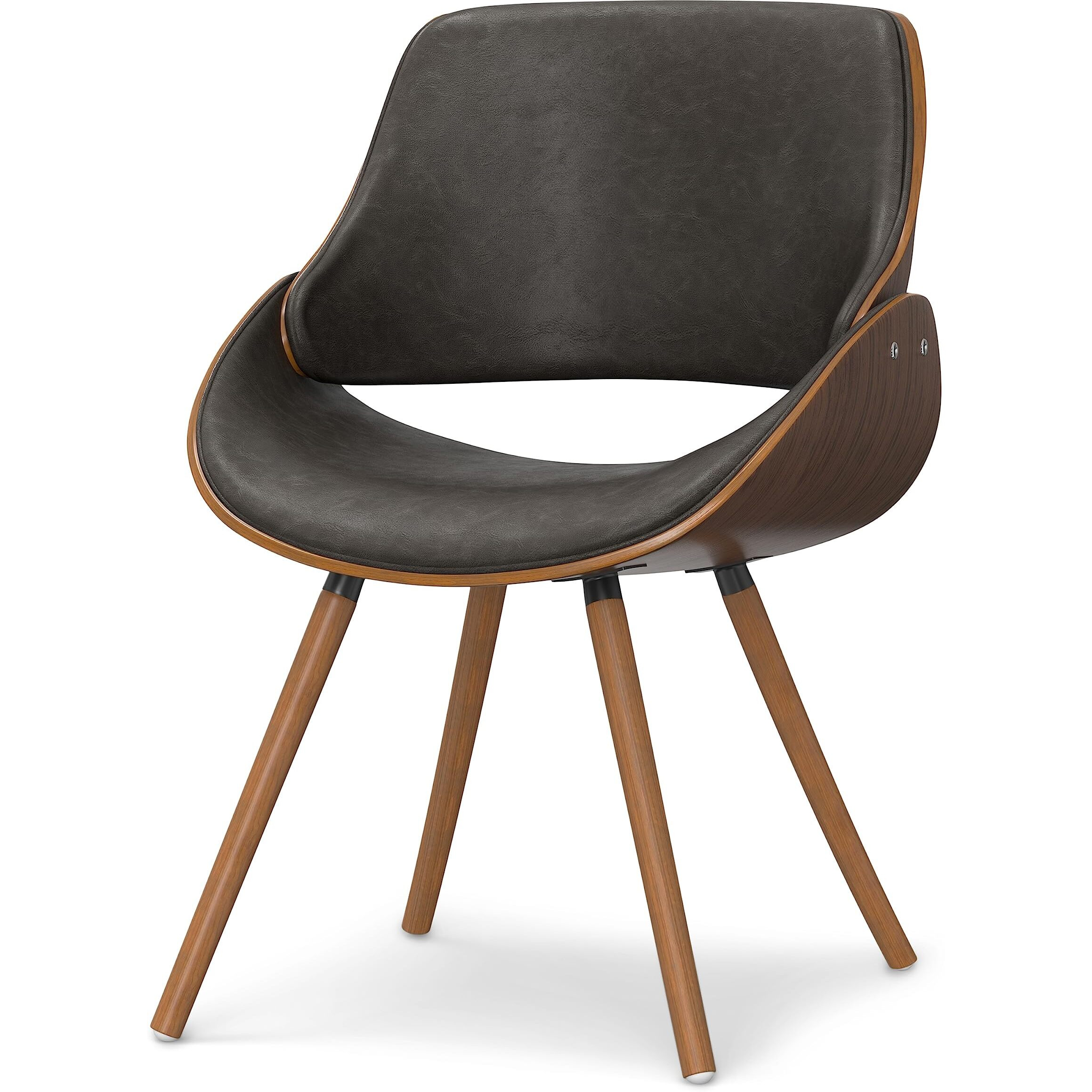 Malden Bentwood Dining Chair with Wood Back in Distressed Brown  Faux Leather