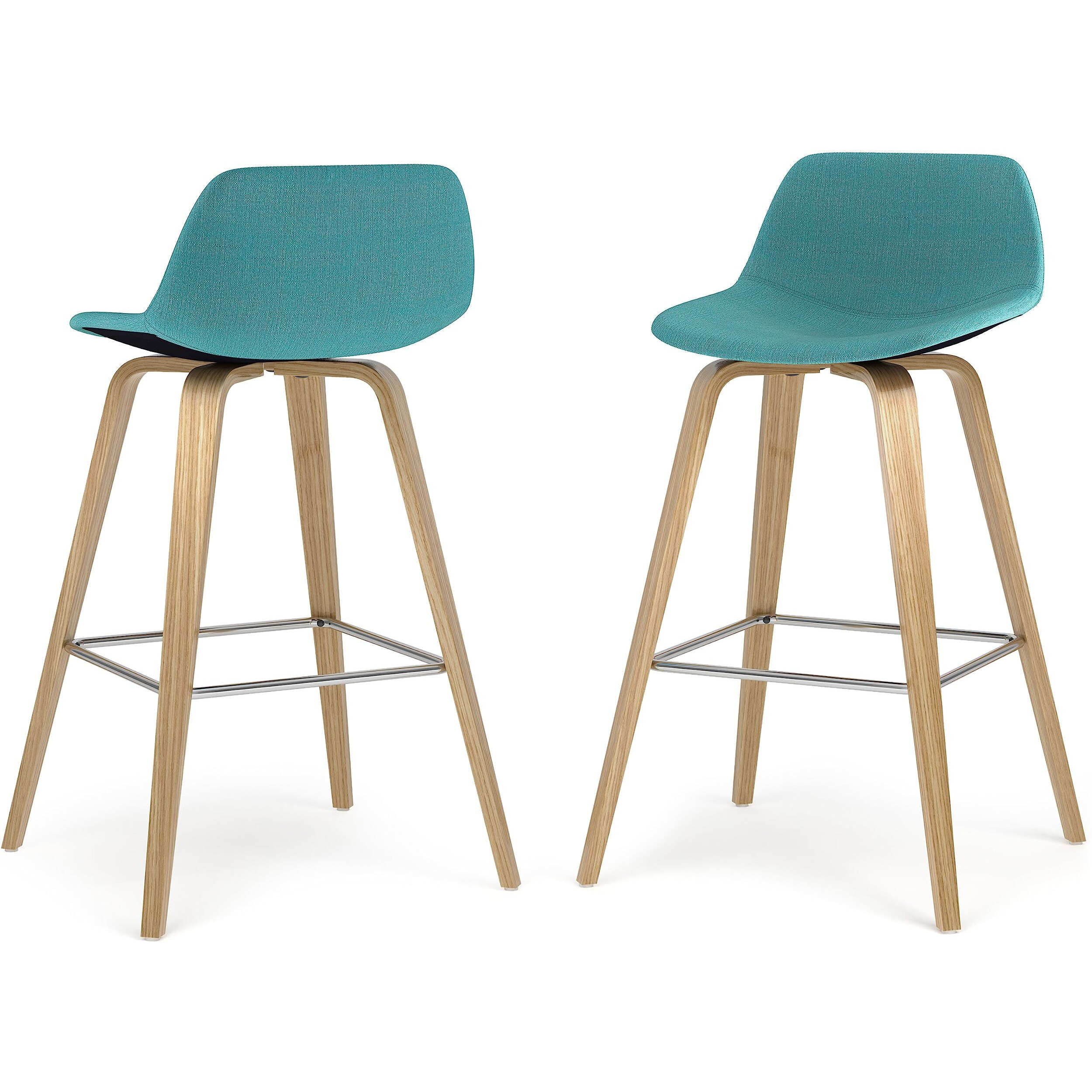Randolph Bentwood Counter Height Stool (Set of 2) with Light Wood in Aqua Blue Polyester linen fabric