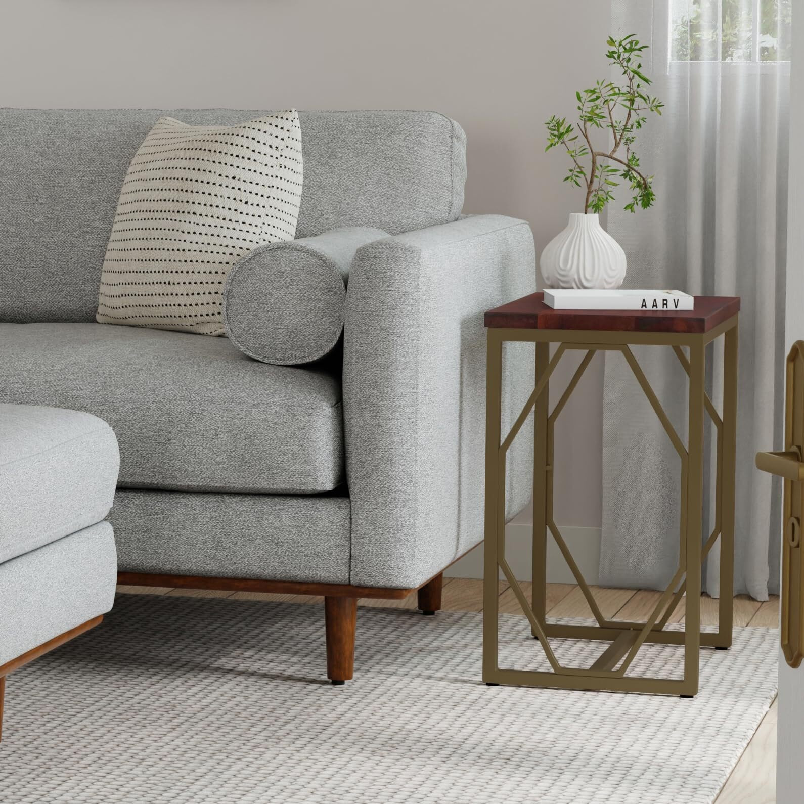 Selma Metal and Wood Accent Table in Cognac