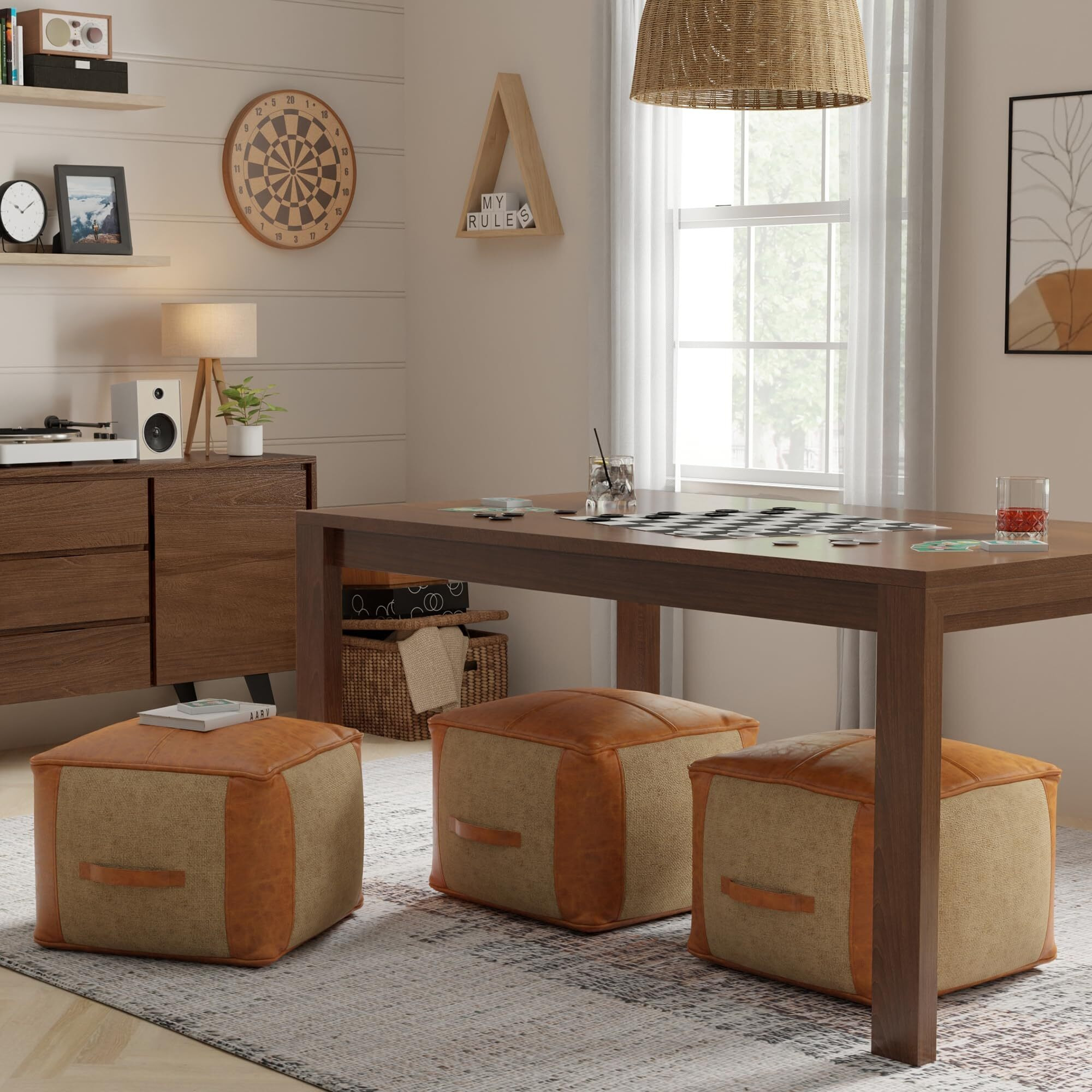 Atkinson Pouf  in Tan Genuine Leather