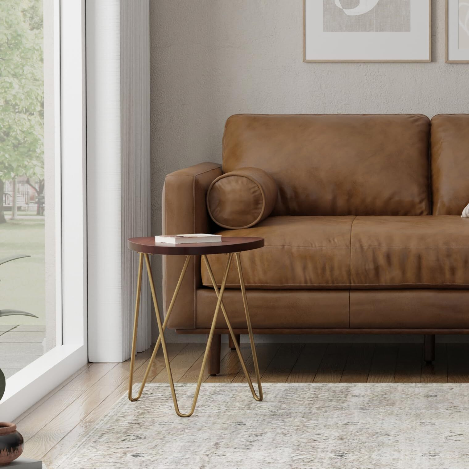 Patrice Metal and Wood Accent Table in Dark Brown