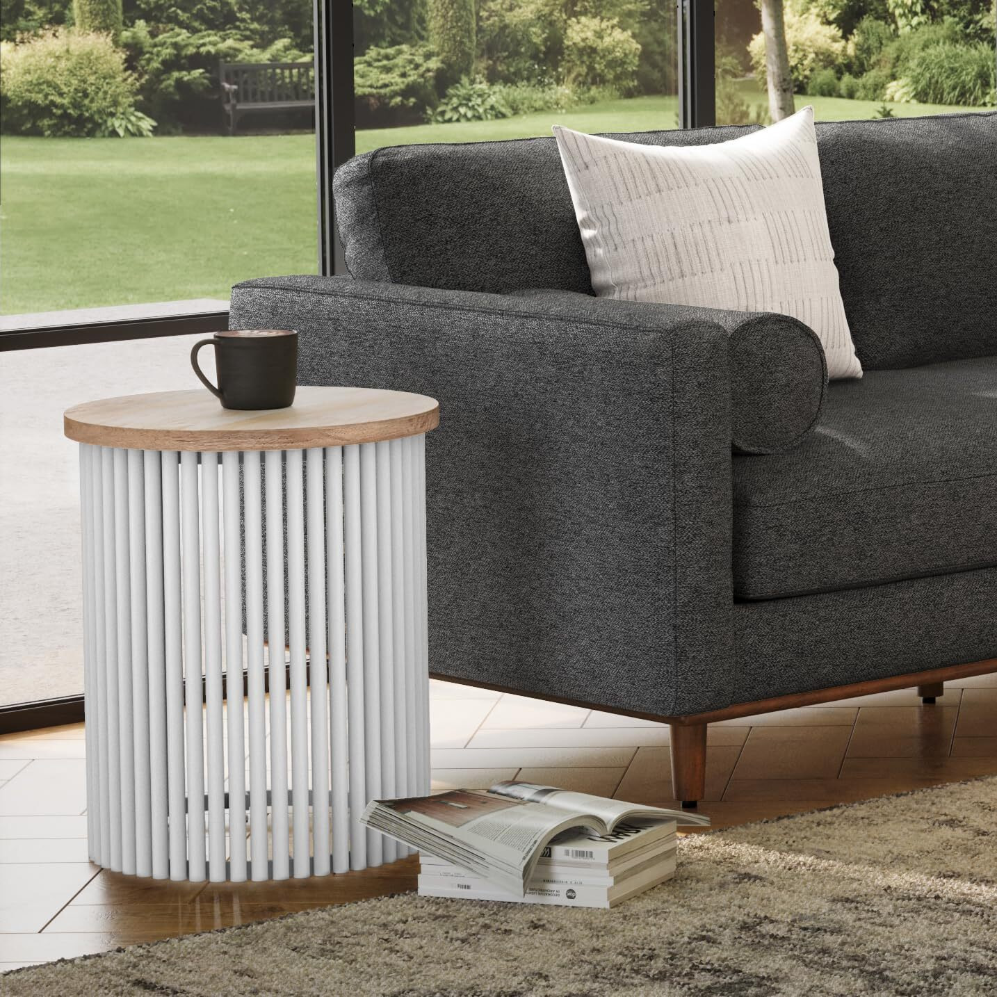 Demy Metal and Wood Accent Table in Natural, White