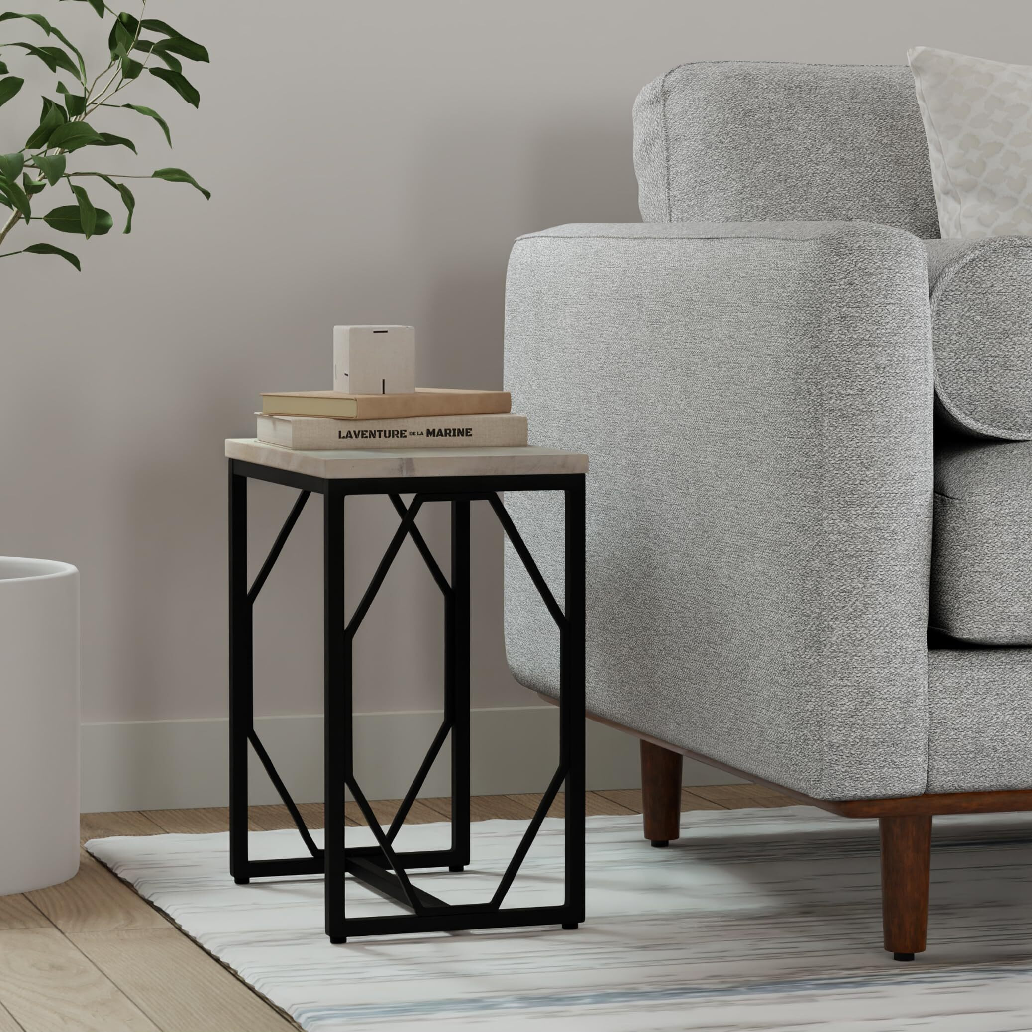 Selma Metal and Wood Accent Table in White Wash